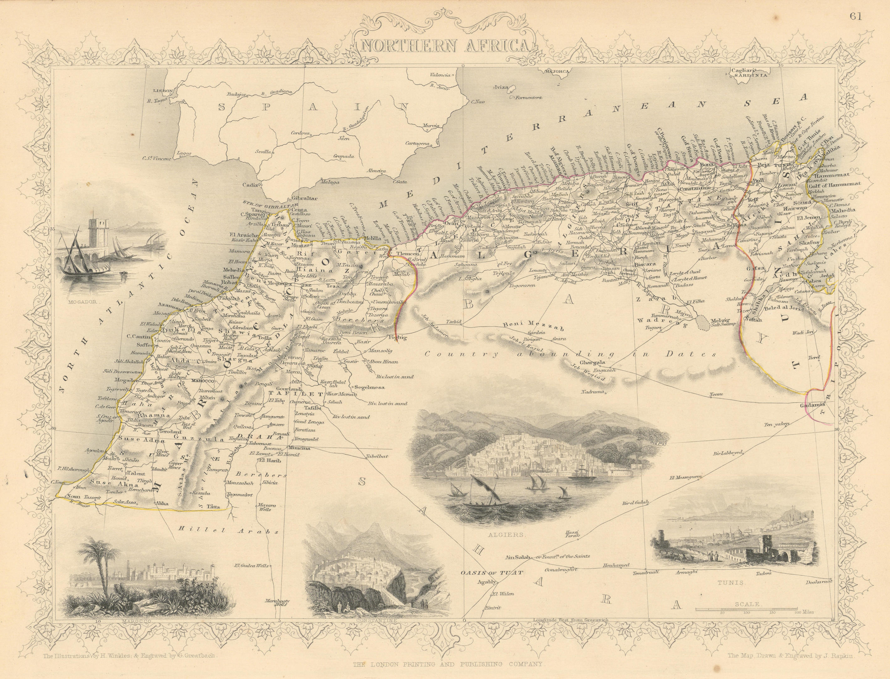 Associate Product NORTHERN AFRICA. Morocco Tunisia Algeria. Caravan routes. RAPKIN/TALLIS 1851 map