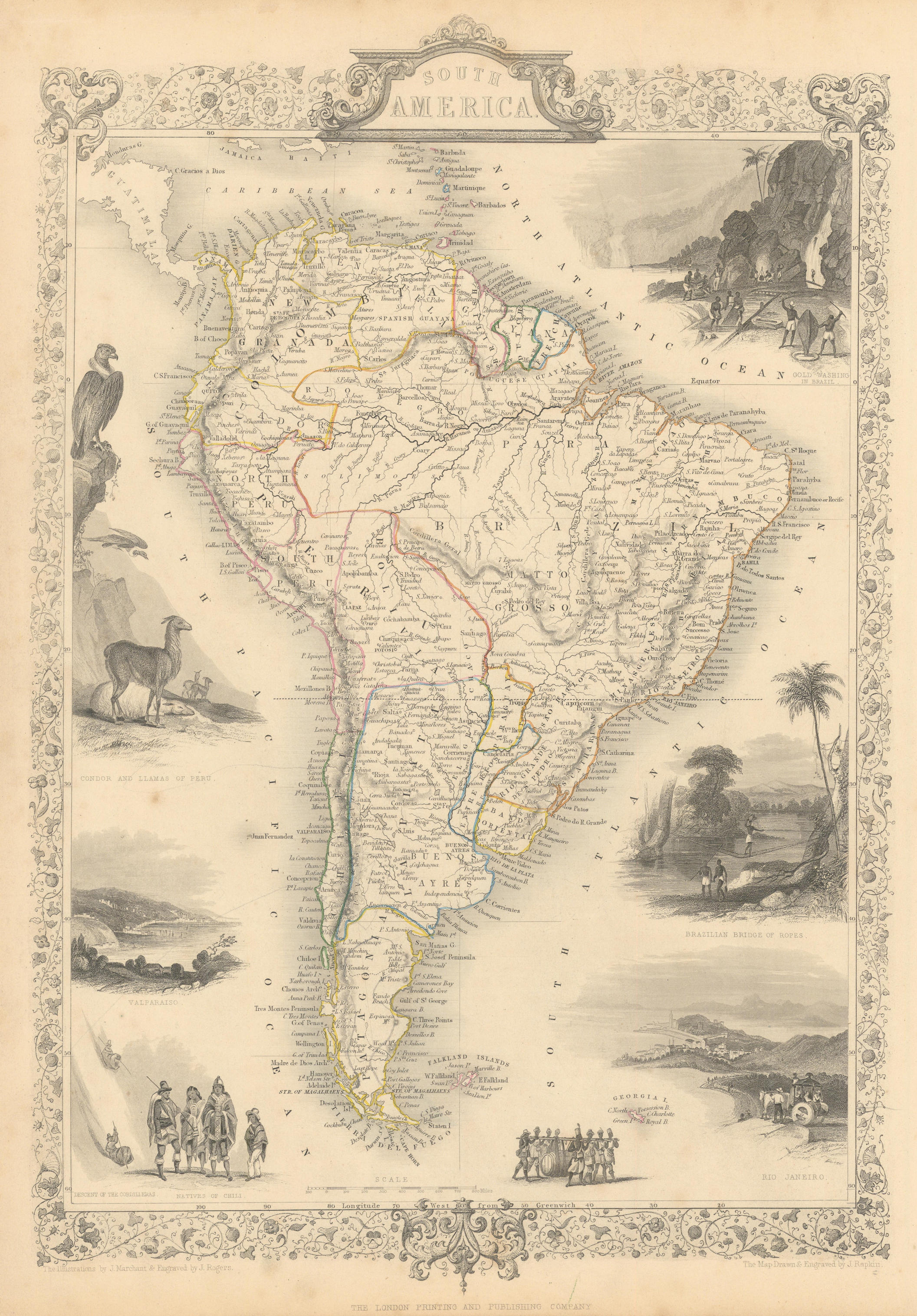 Associate Product SOUTH AMERICA. Peru–Bolivian Confederacy. Gran Colombia. RAPKIN/TALLIS 1851 map
