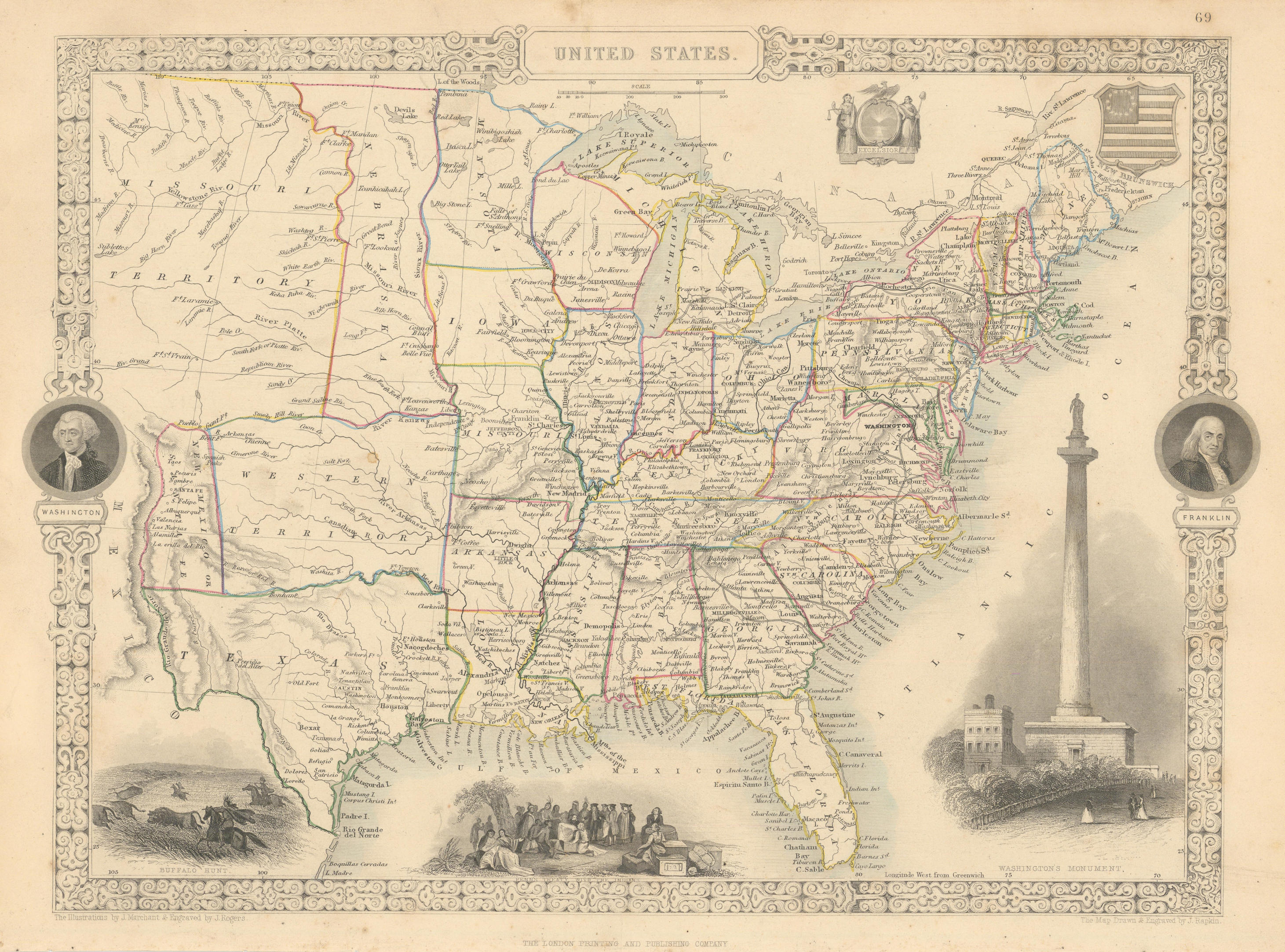 Associate Product UNITED STATES. 31 states+Missouri/Western/Nebraska Terr. RAPKIN/TALLIS 1851 map
