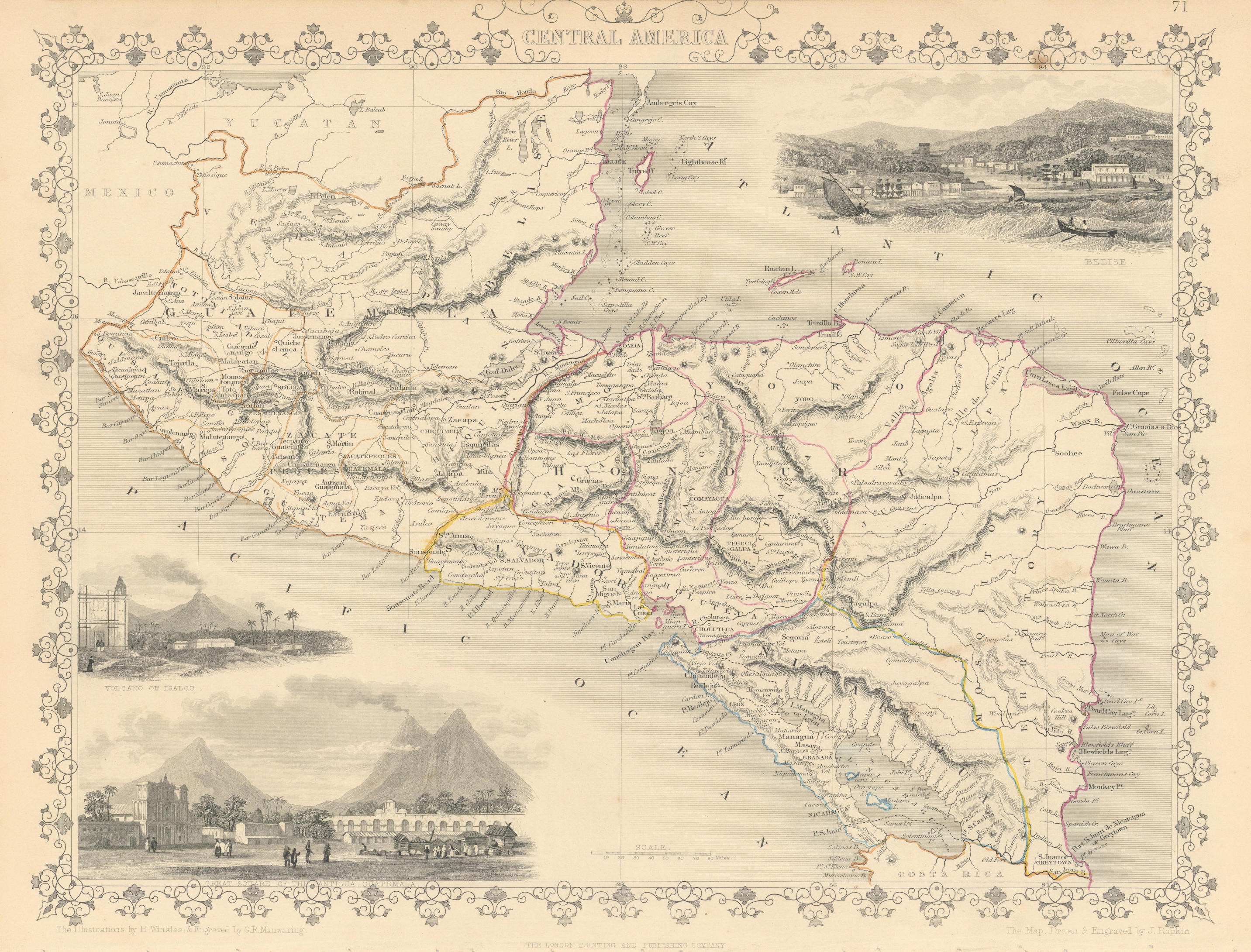 Associate Product CENTRAL AMERICA. 'Mosquito Territory' Guatemala Belize. TALLIS/RAPKIN 1851 map