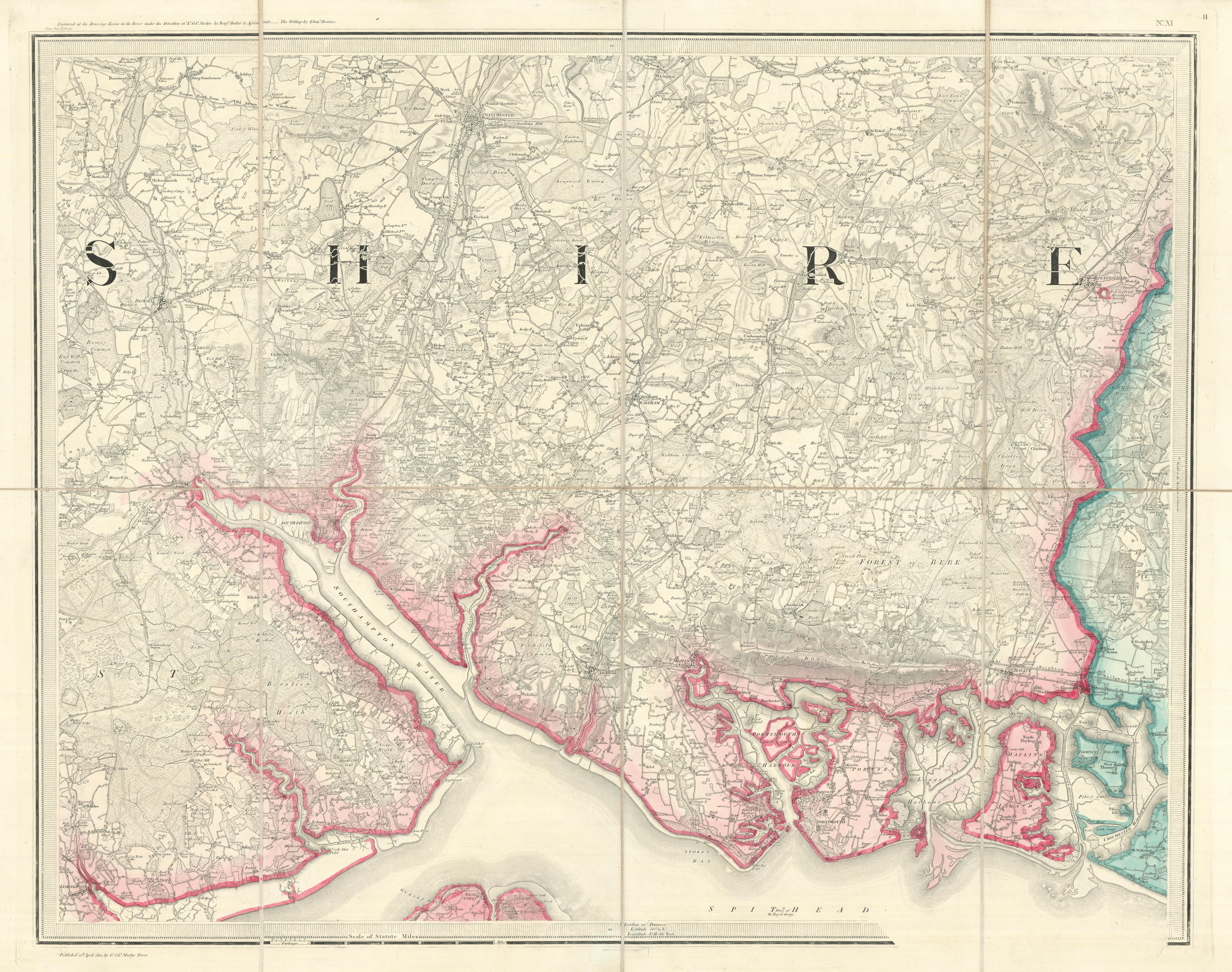 Associate Product OS #11 Hampshire Coast. Southampton Portsmouth Winchester New Forest 1810 map