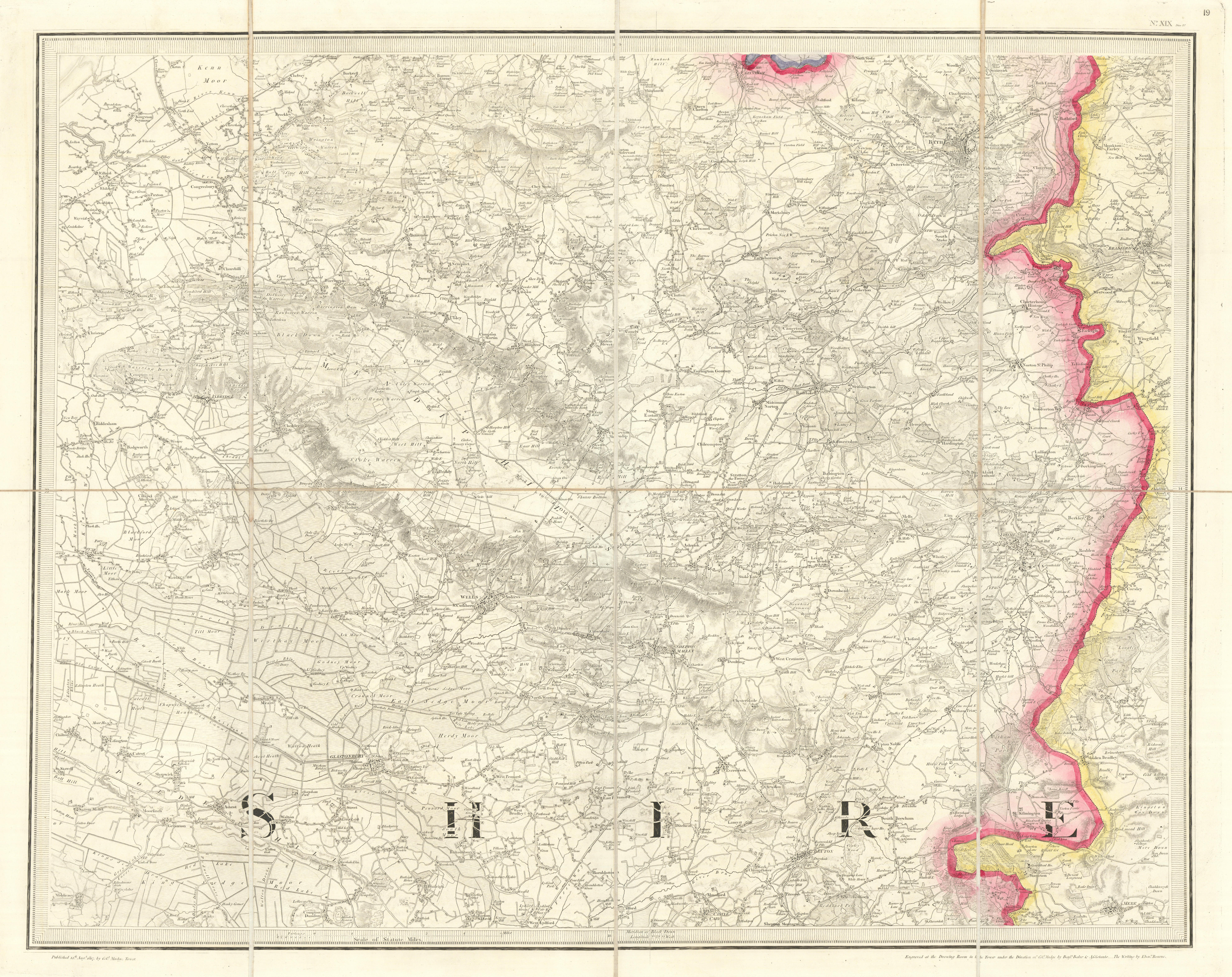Associate Product OS #19 Mendip Hills & South Cotswolds. Bath Wells Glastonbury Somerset 1817 map