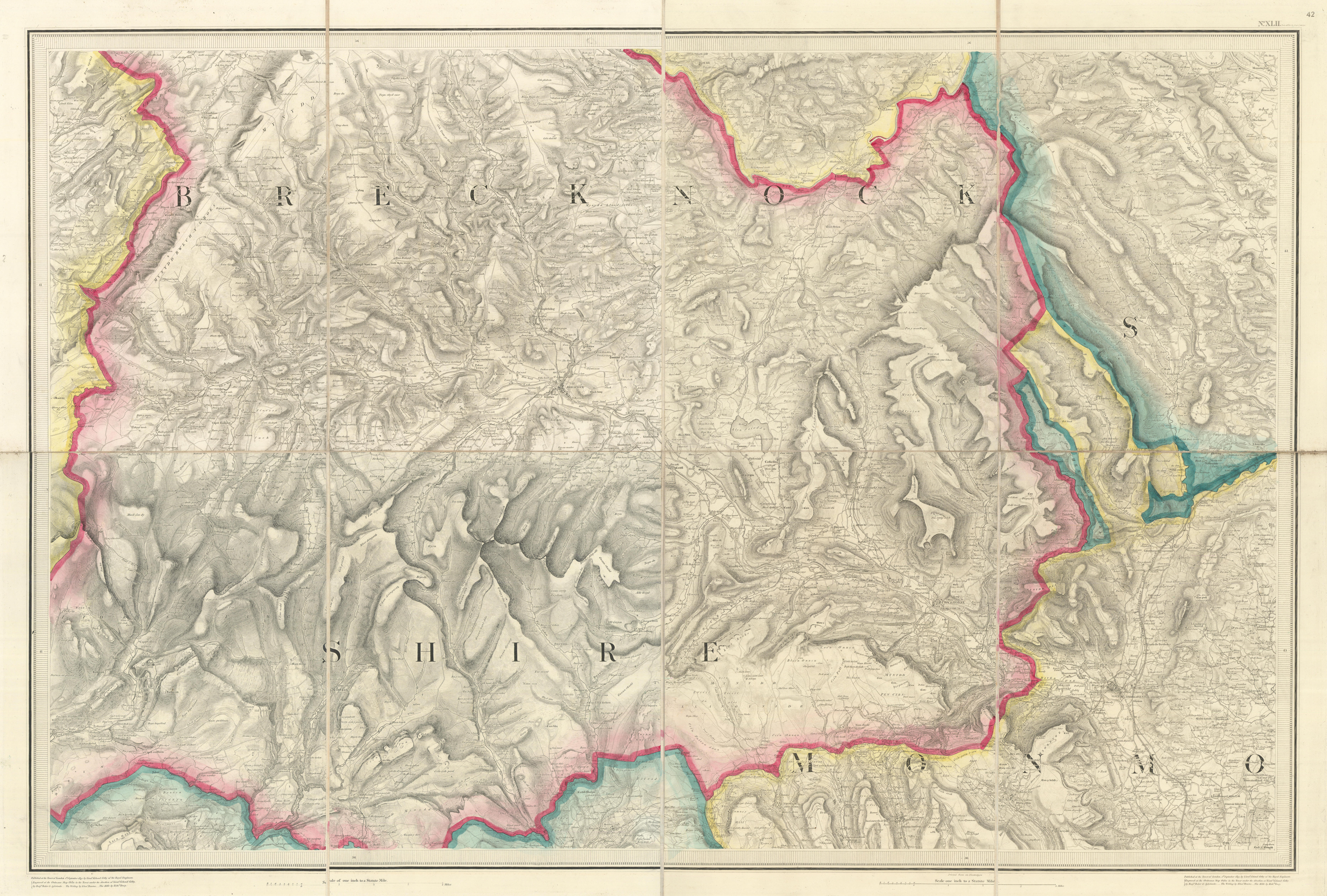 OS #42 Brecon Beacons & Black Mountains. Hay Abergavenny Crickhowell 1832 map