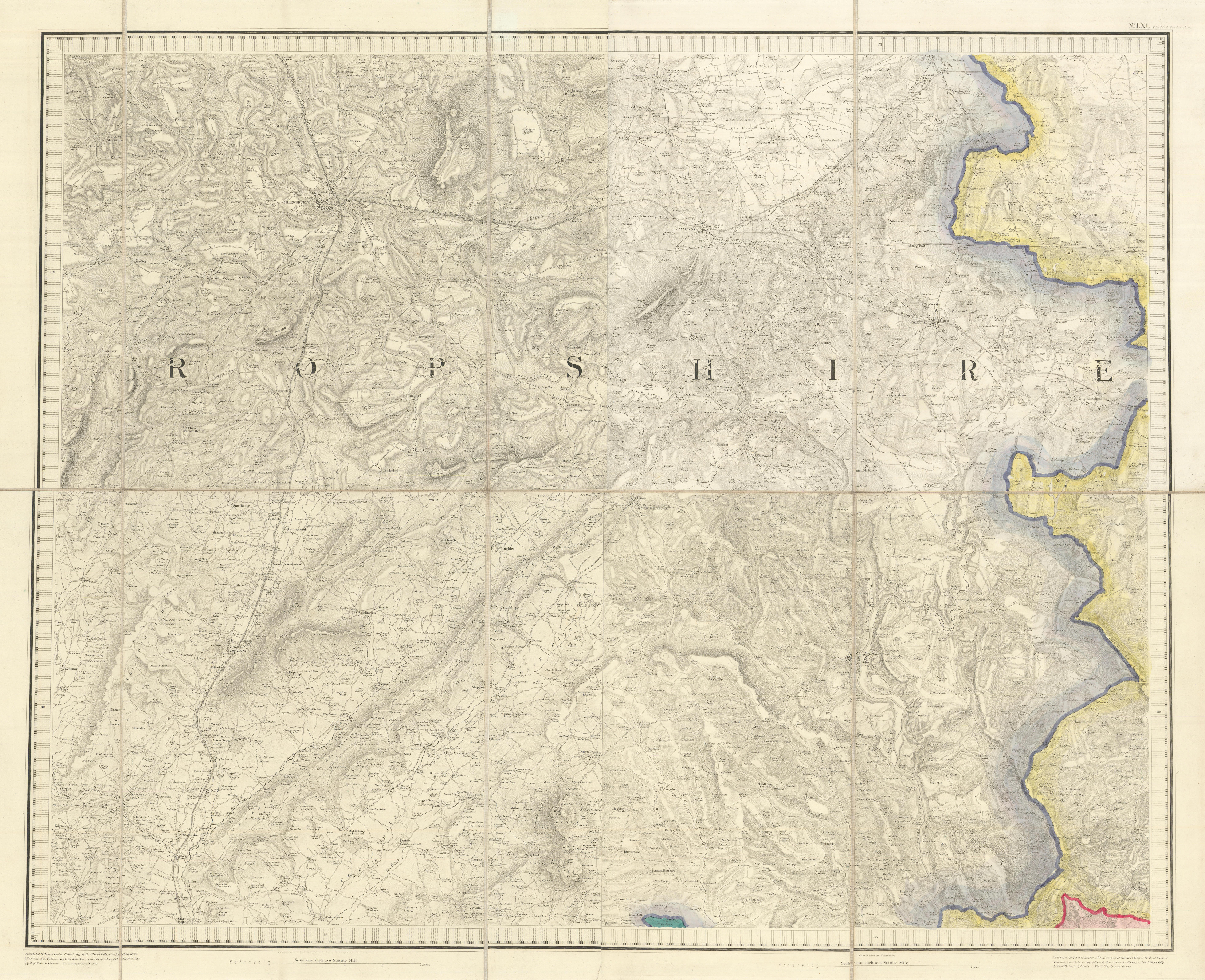 OS #61 Shropshire Hills. Shrewsbury Wellington Much Wenlock Bridgnorth 1833 map