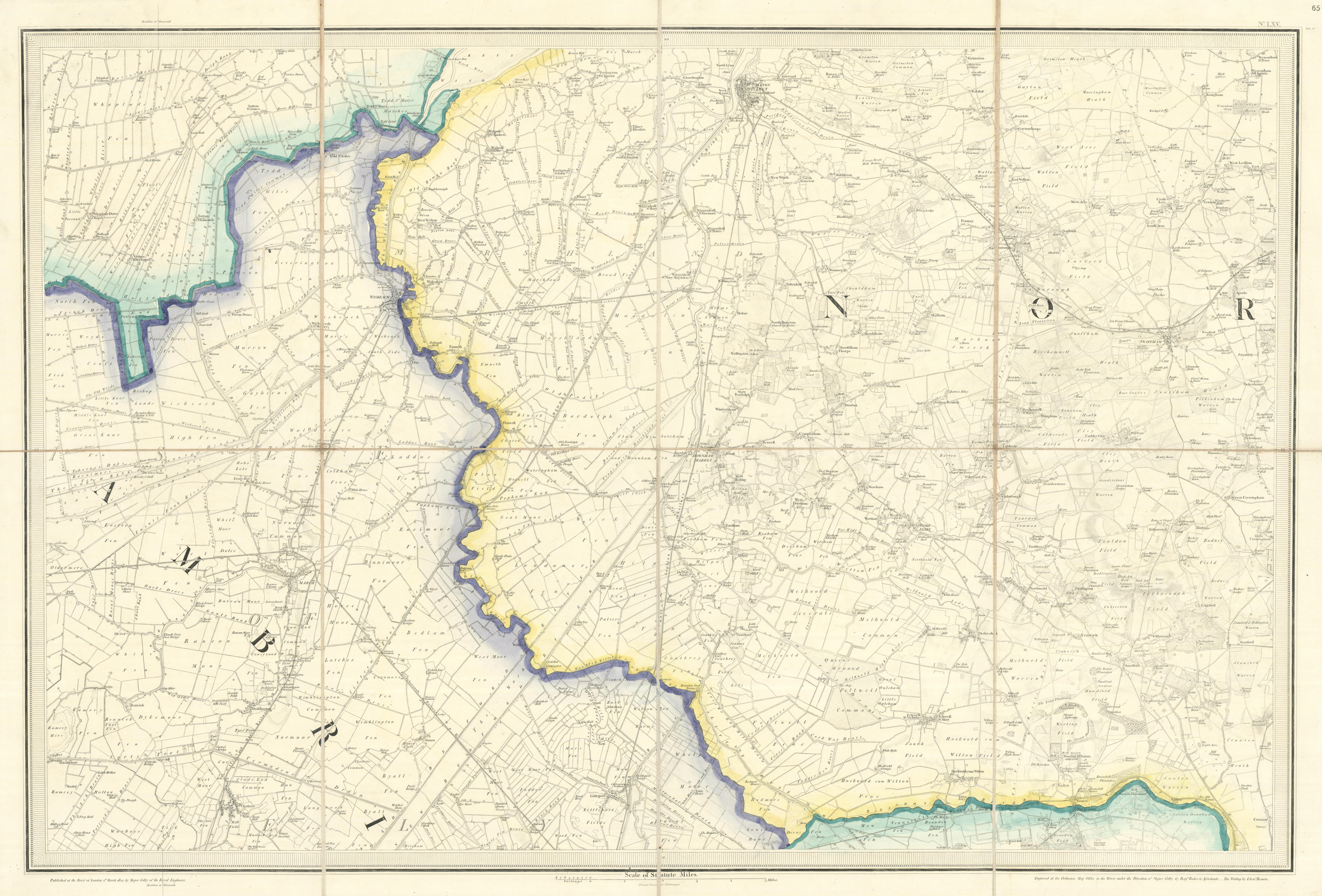 Associate Product OS #65 The Fens & Brecks. King's Lynn Swaffham Norfolk Cambridgeshire 1824 map