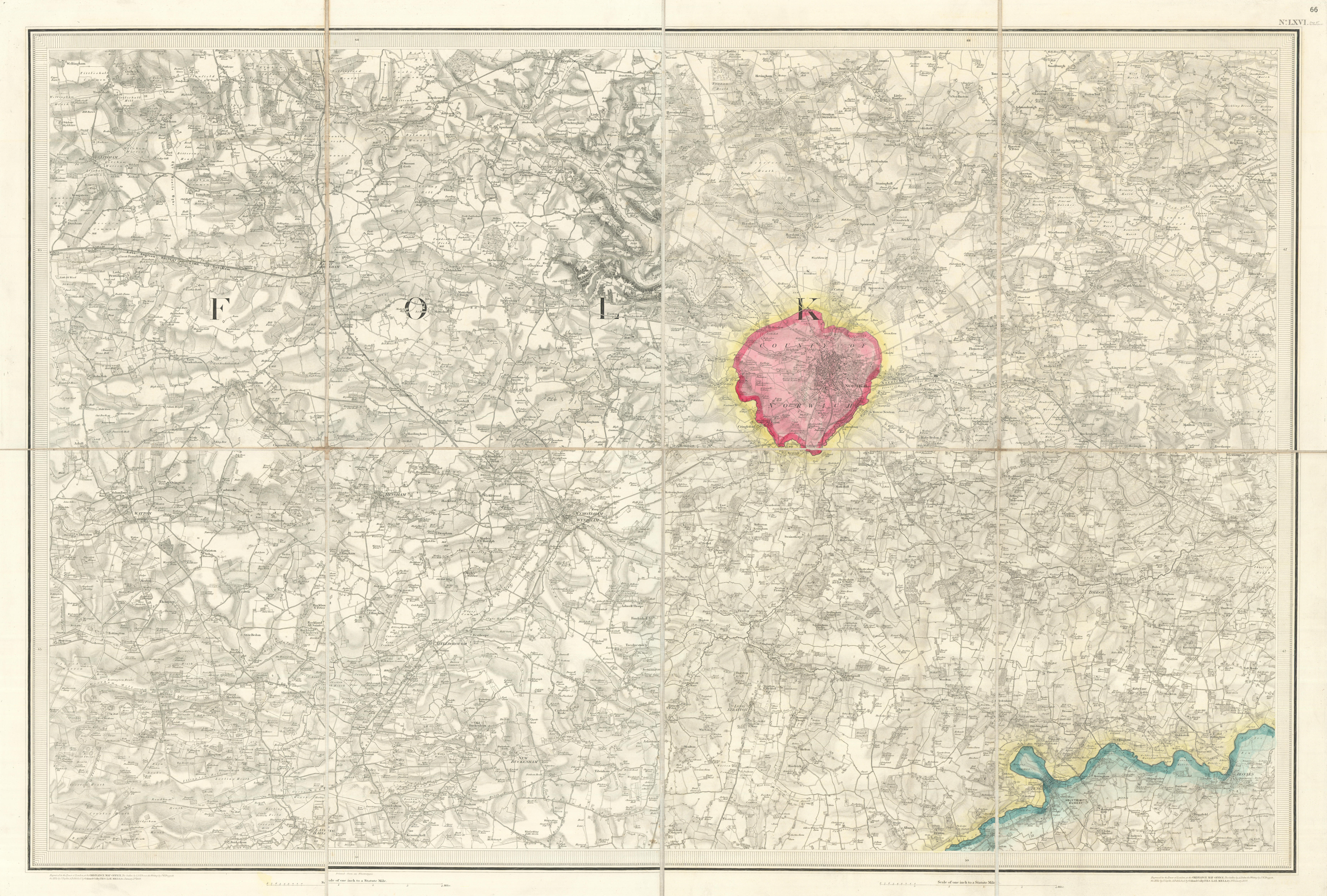 Associate Product OS #66 Mid Norfolk & The Broads. Norwich Wyndham Beccles East Dereham 1838 map