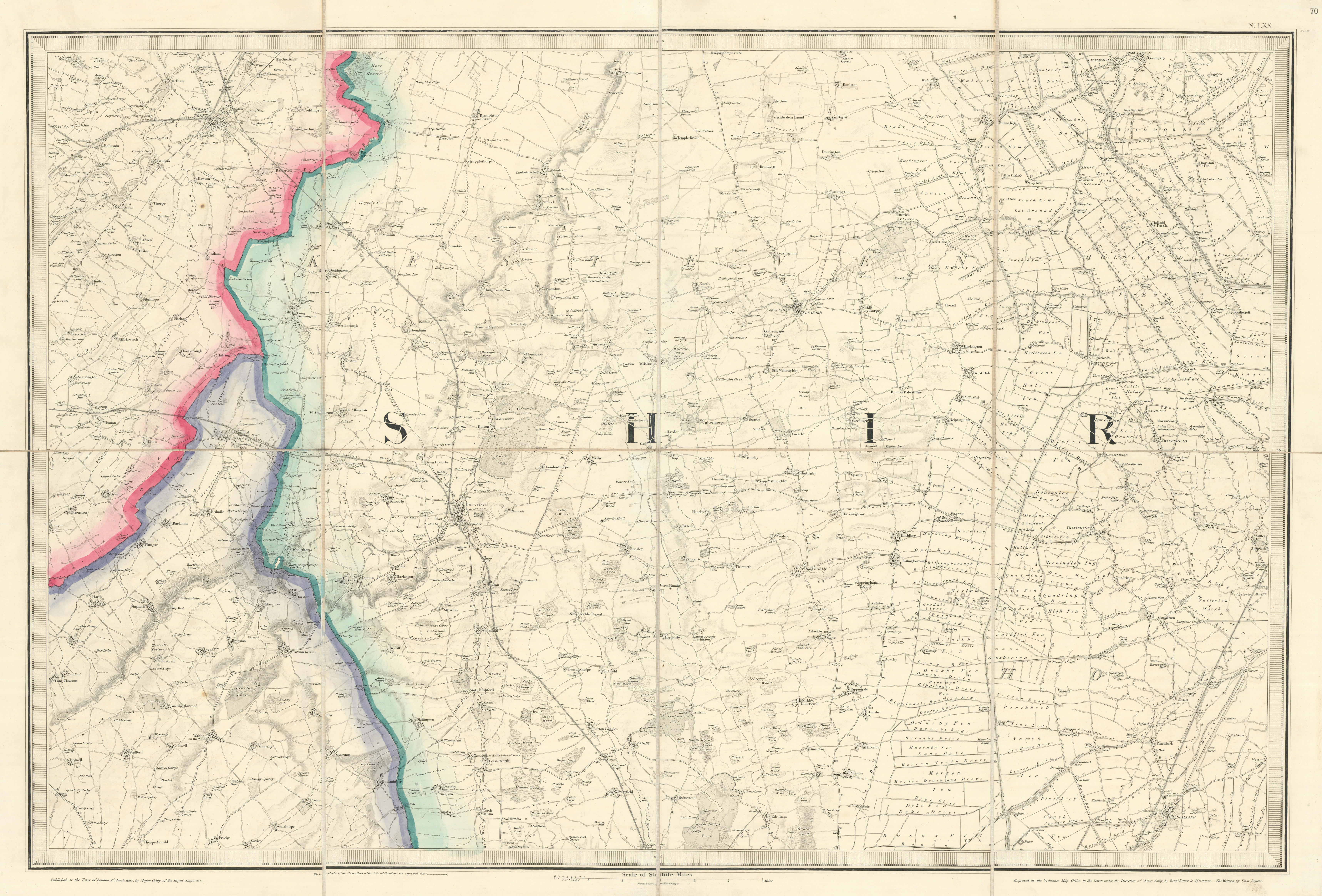 Associate Product OS #70 South Lincolnshire Edge & Fens. Grantham Newark/Trent Kesteven 1824 map