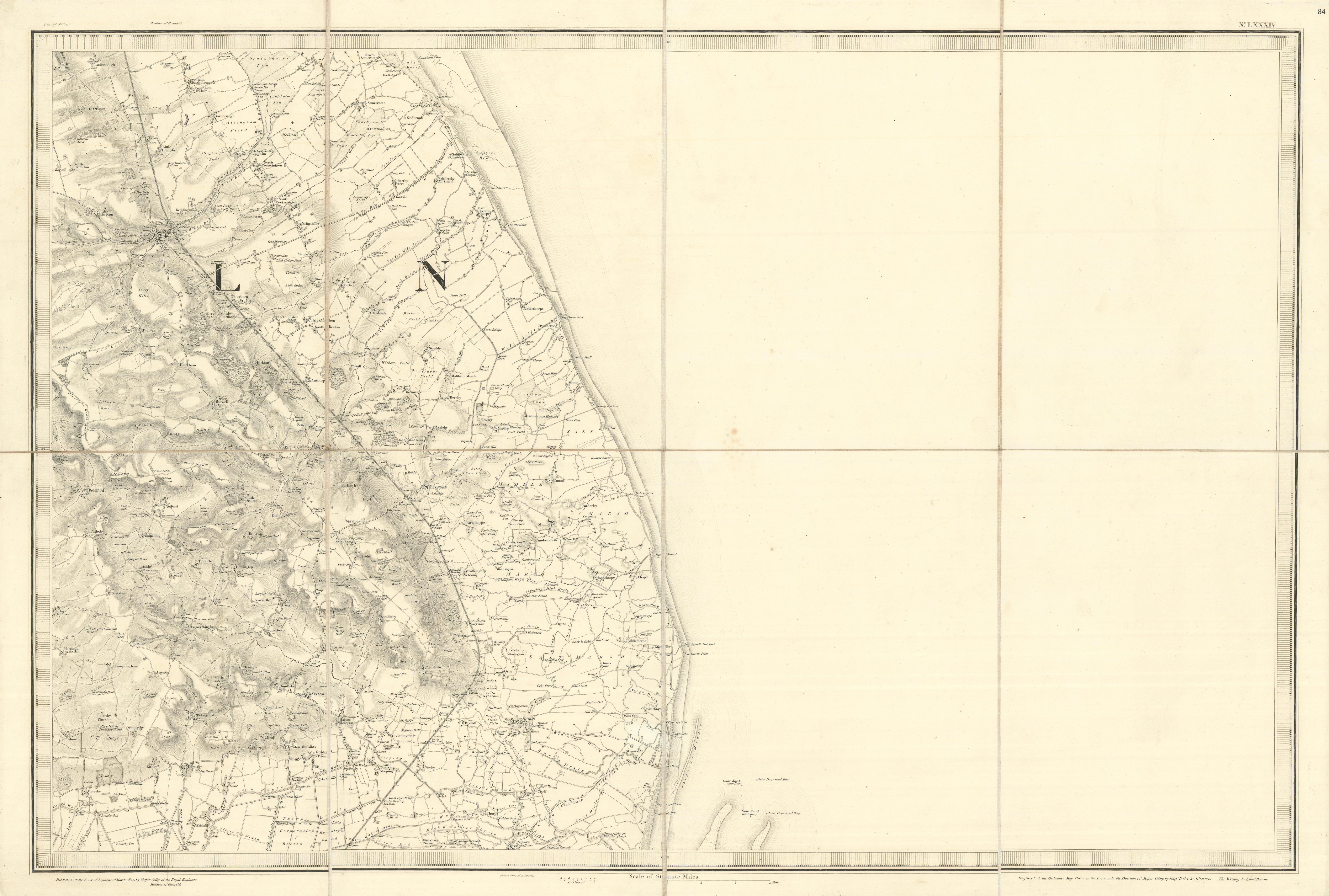 Associate Product OS #84 Lincolnshire Wolds, Coast & Marshes. Louth Burgh Saltfleet  1824 map