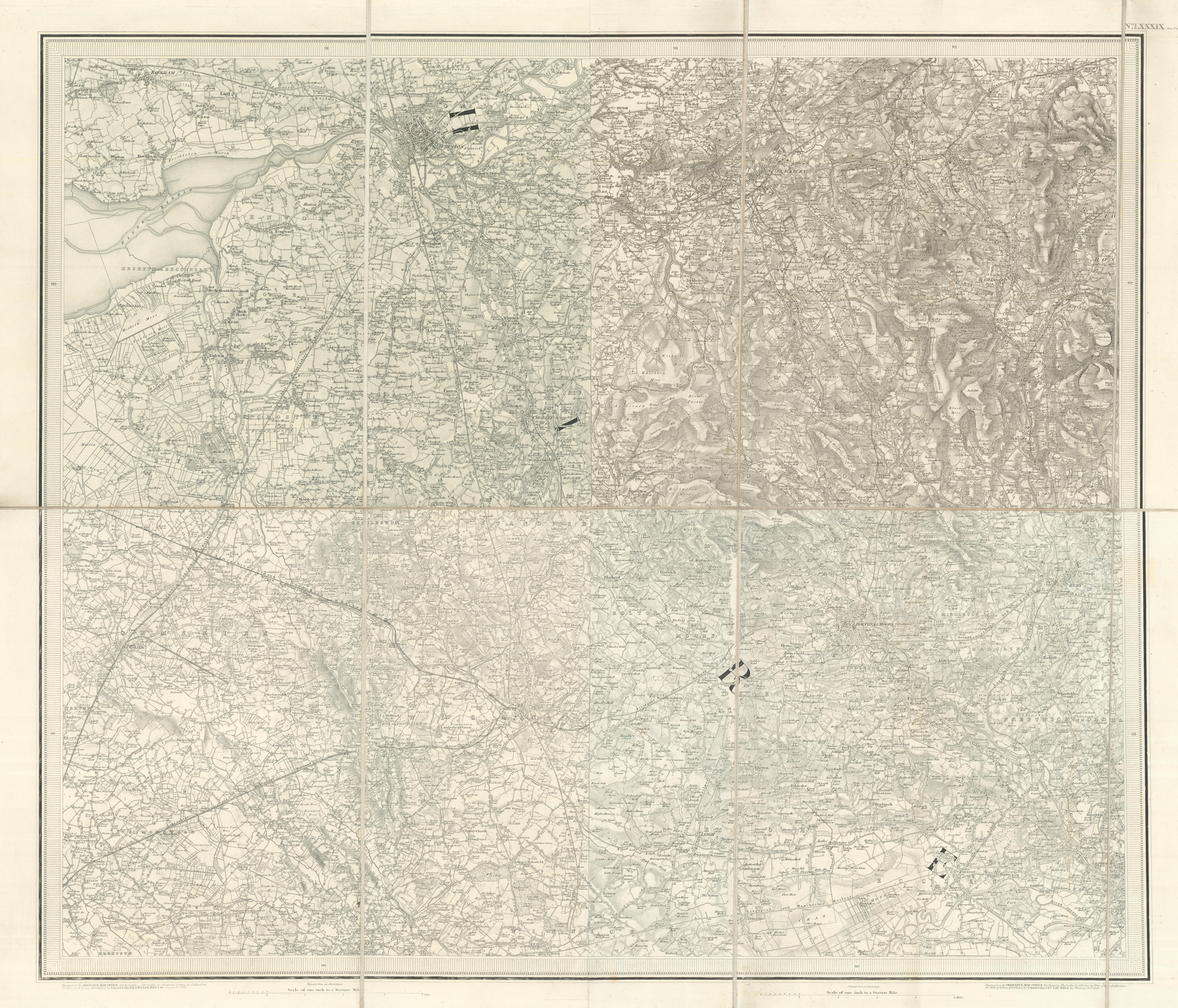 Associate Product OS #89 Lancashire Plain & Valleys. Preston Blackburn Wigan Bolton Bury 1843 map