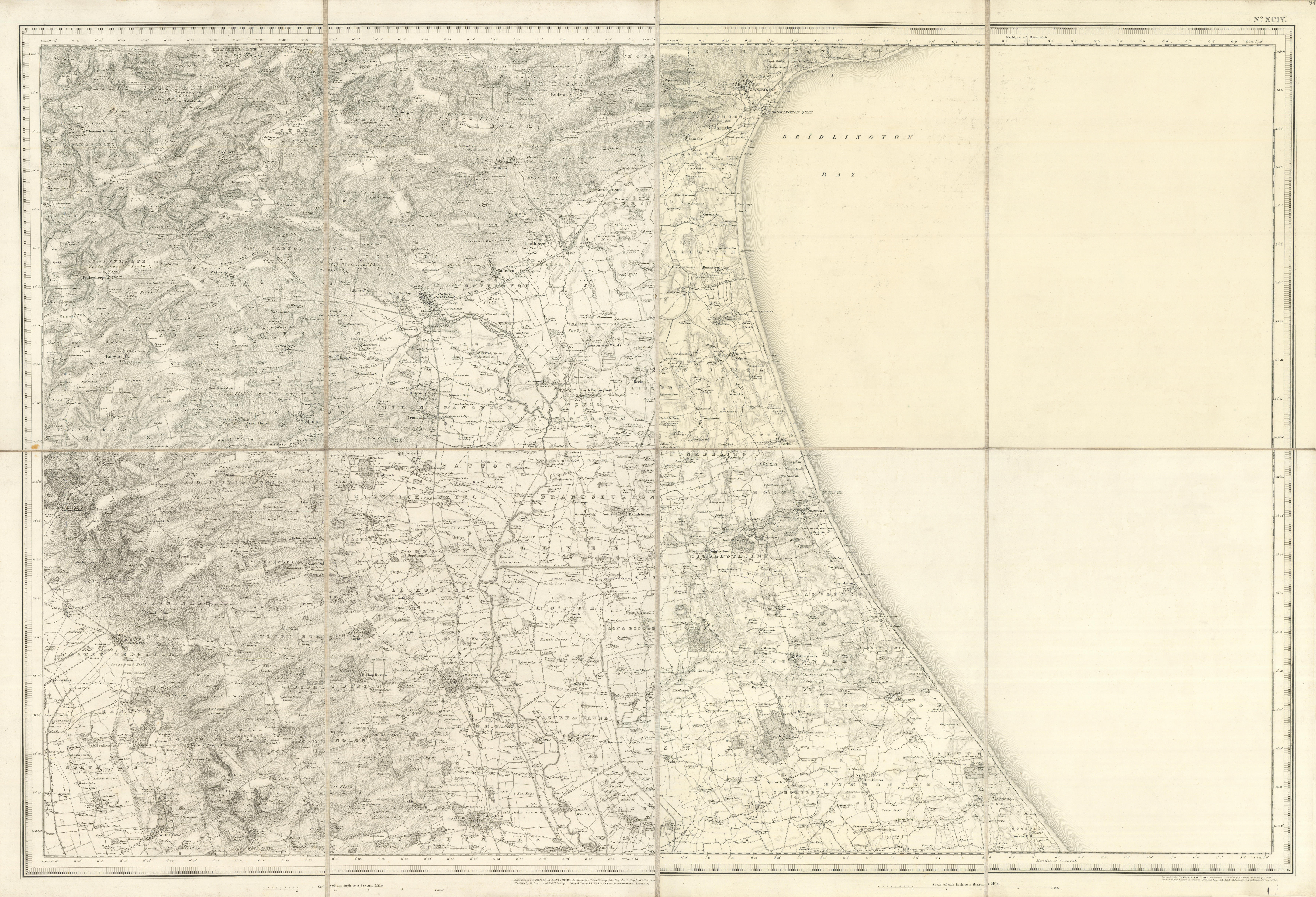 Associate Product OS #94 Bridlington Bay, Yorkshire Wolds, Holderness. Driffield Beverley 1858 map
