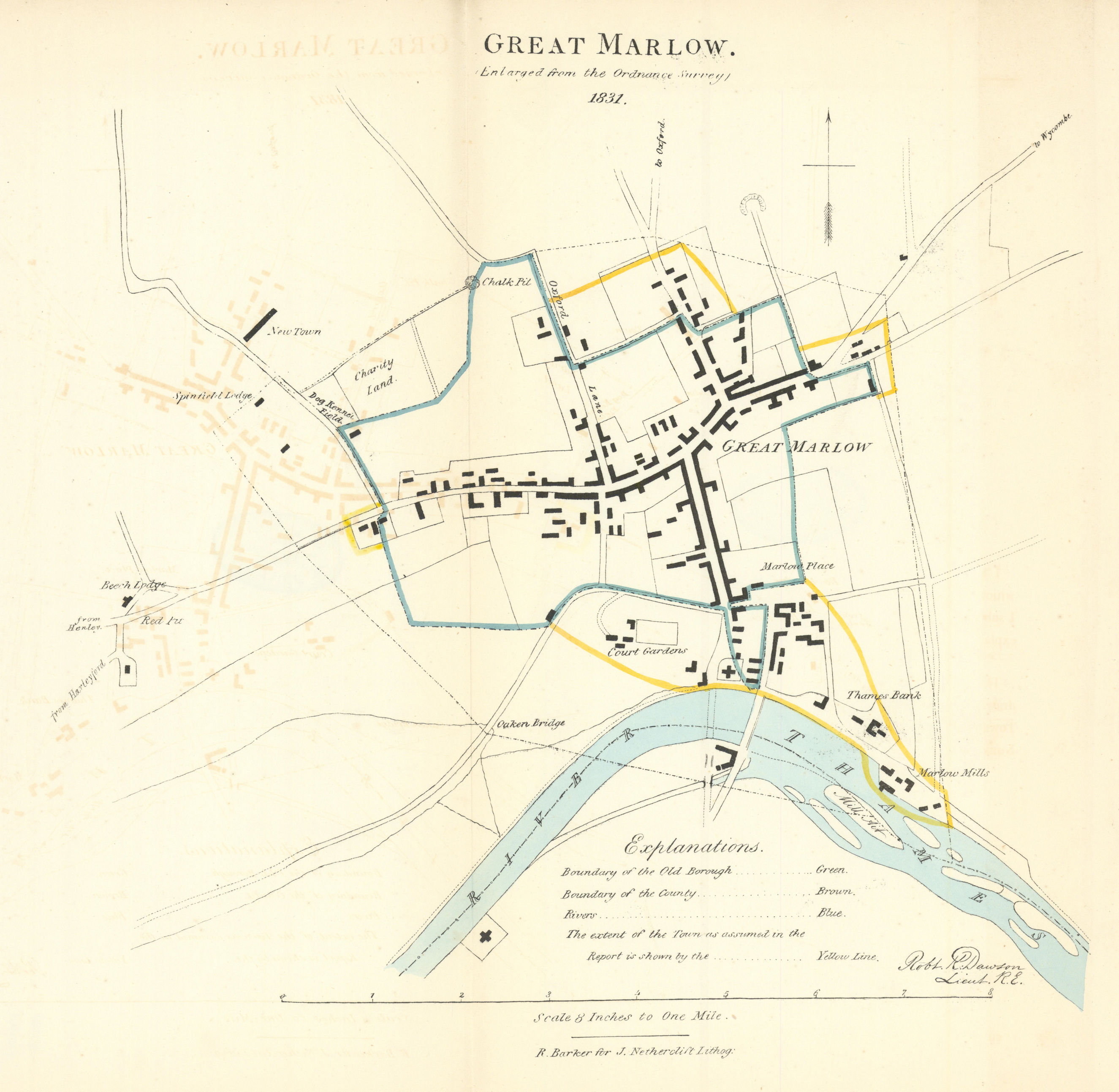GREAT MARLOW borough/town plan. REFORM ACT. Buckinghamshire. DAWSON 1832 map