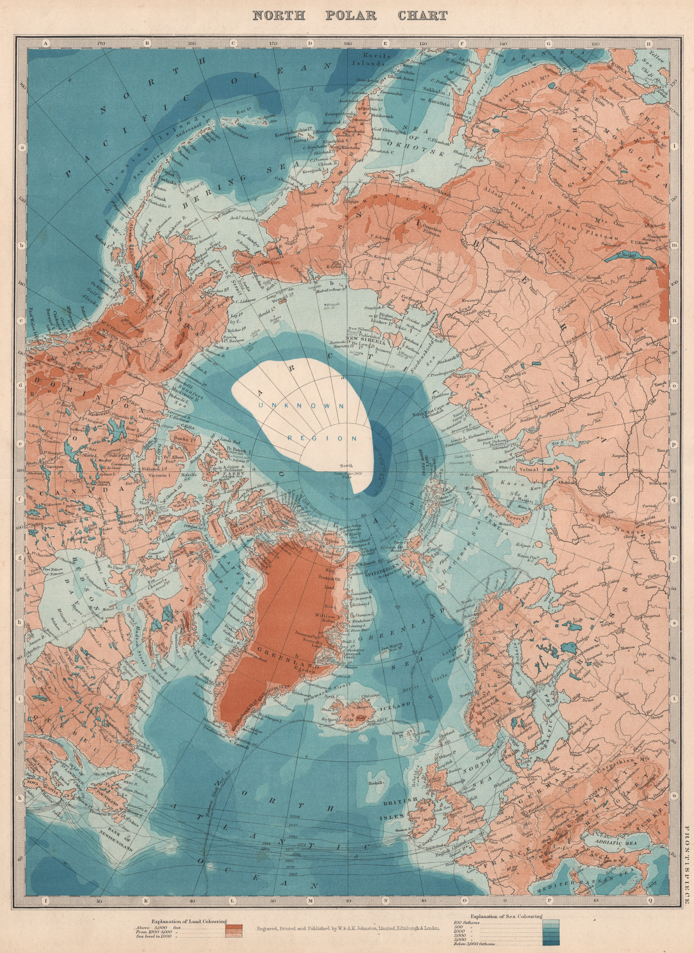 Associate Product ARCTIC. Show's Peary claim to have reached North Pole. JOHNSTON 1912 old map