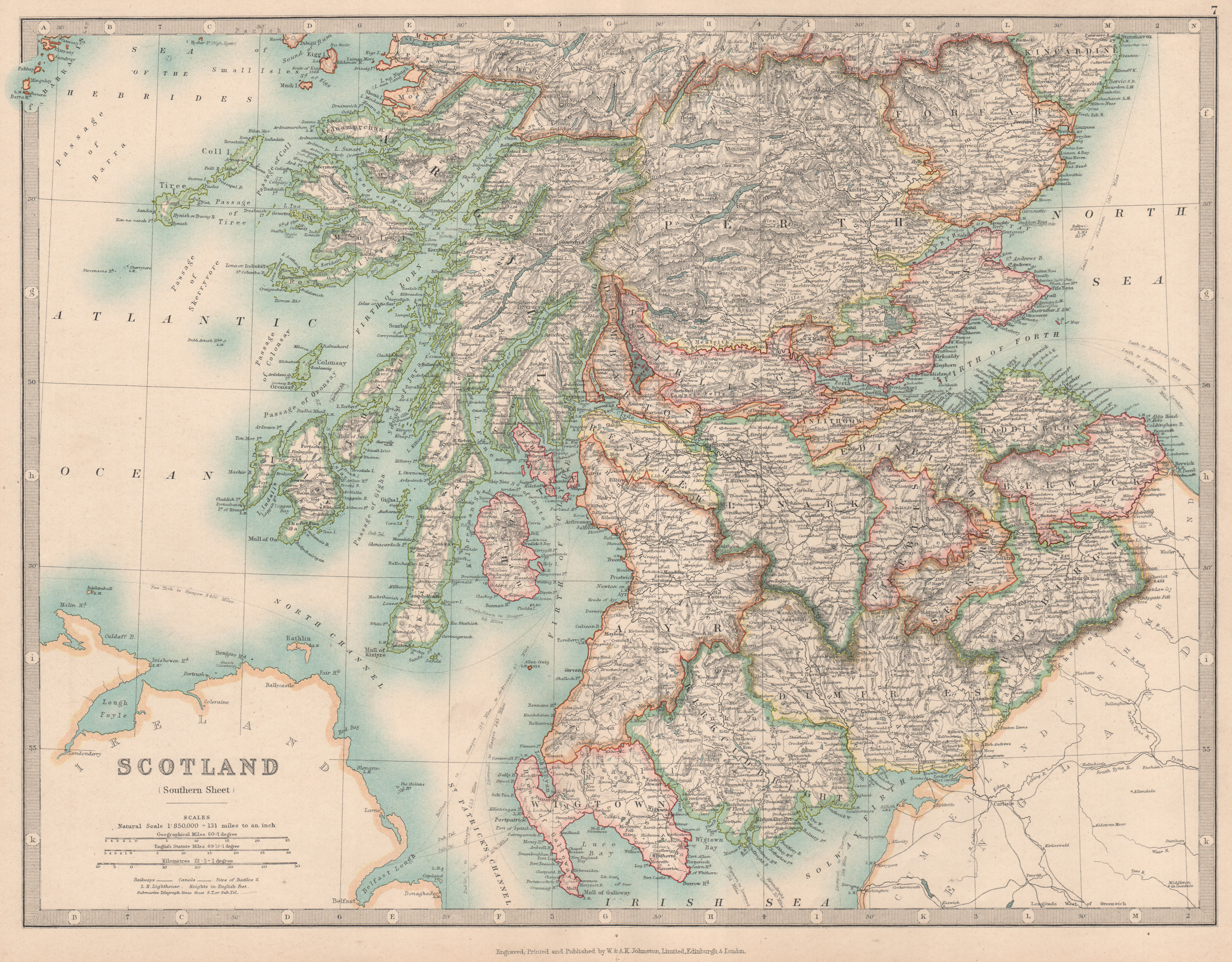 SOUTHERN SCOTLAND showing battlefields and dates. JOHNSTON 1912 old map