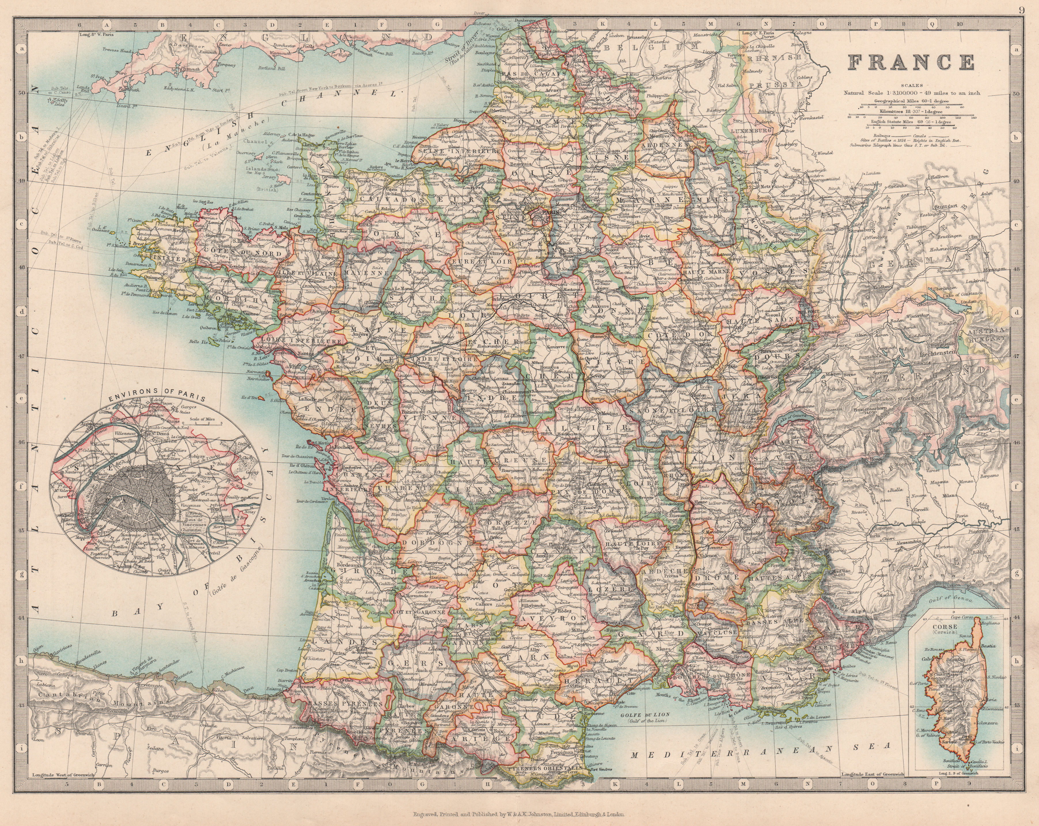 Associate Product FRANCE showing important battlefields and dates. JOHNSTON 1912 old antique map