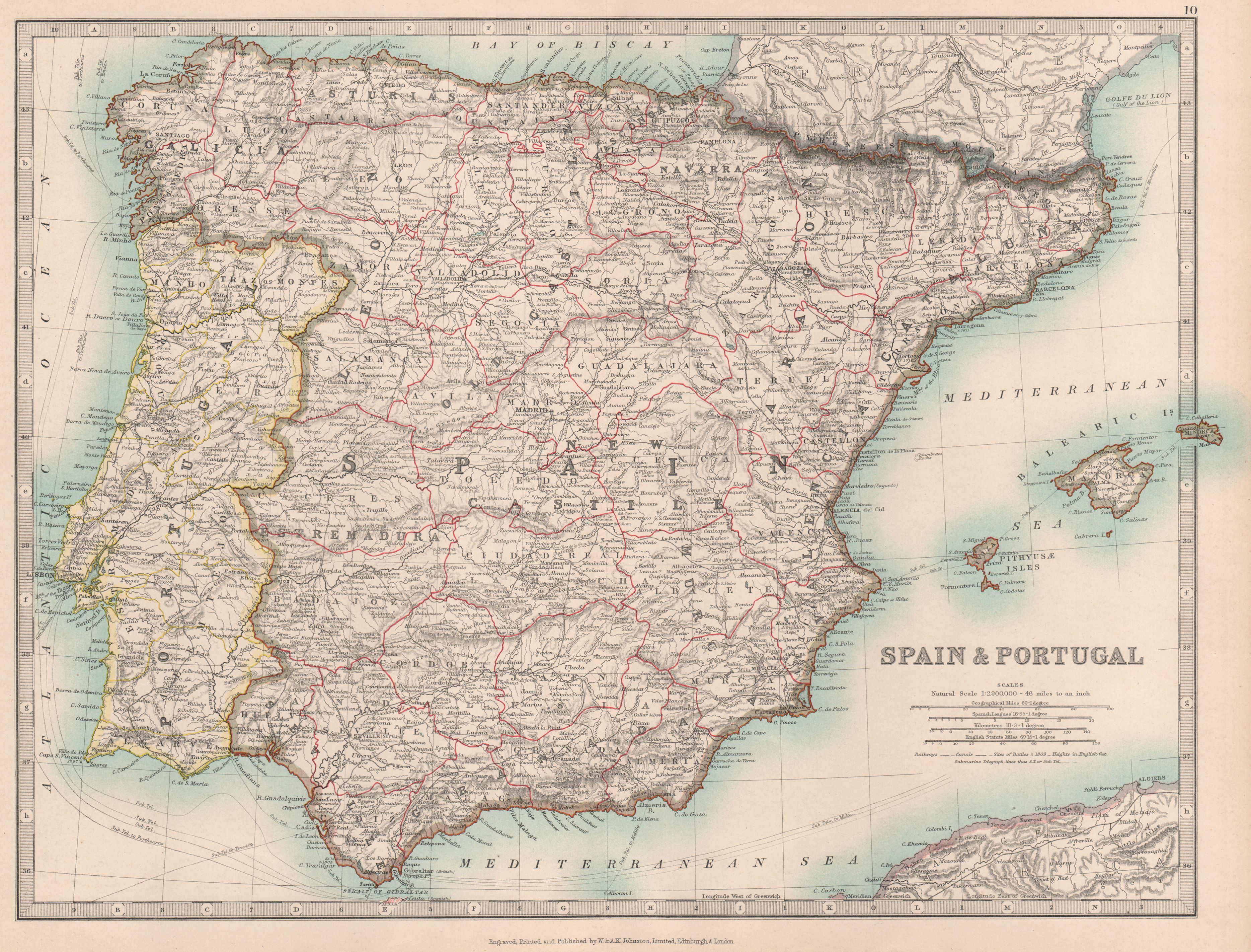 Associate Product SPAIN & PORTUGAL showing Napoleonic battlefields & dates. JOHNSTON 1912 map