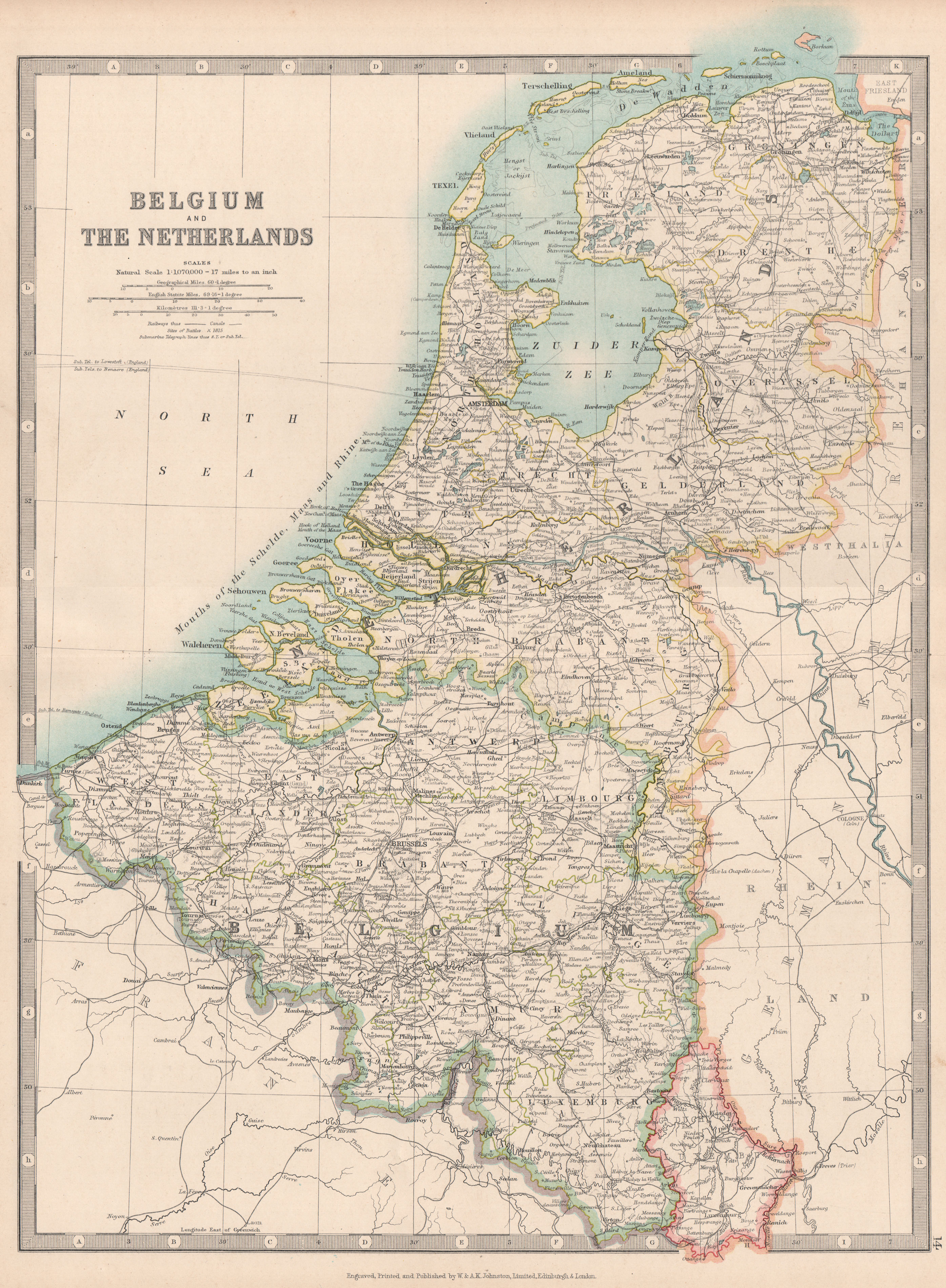 Associate Product BENELUX. Shows 1815 Battlefields. Belgium & Netherlands. JOHNSTON 1912 old map