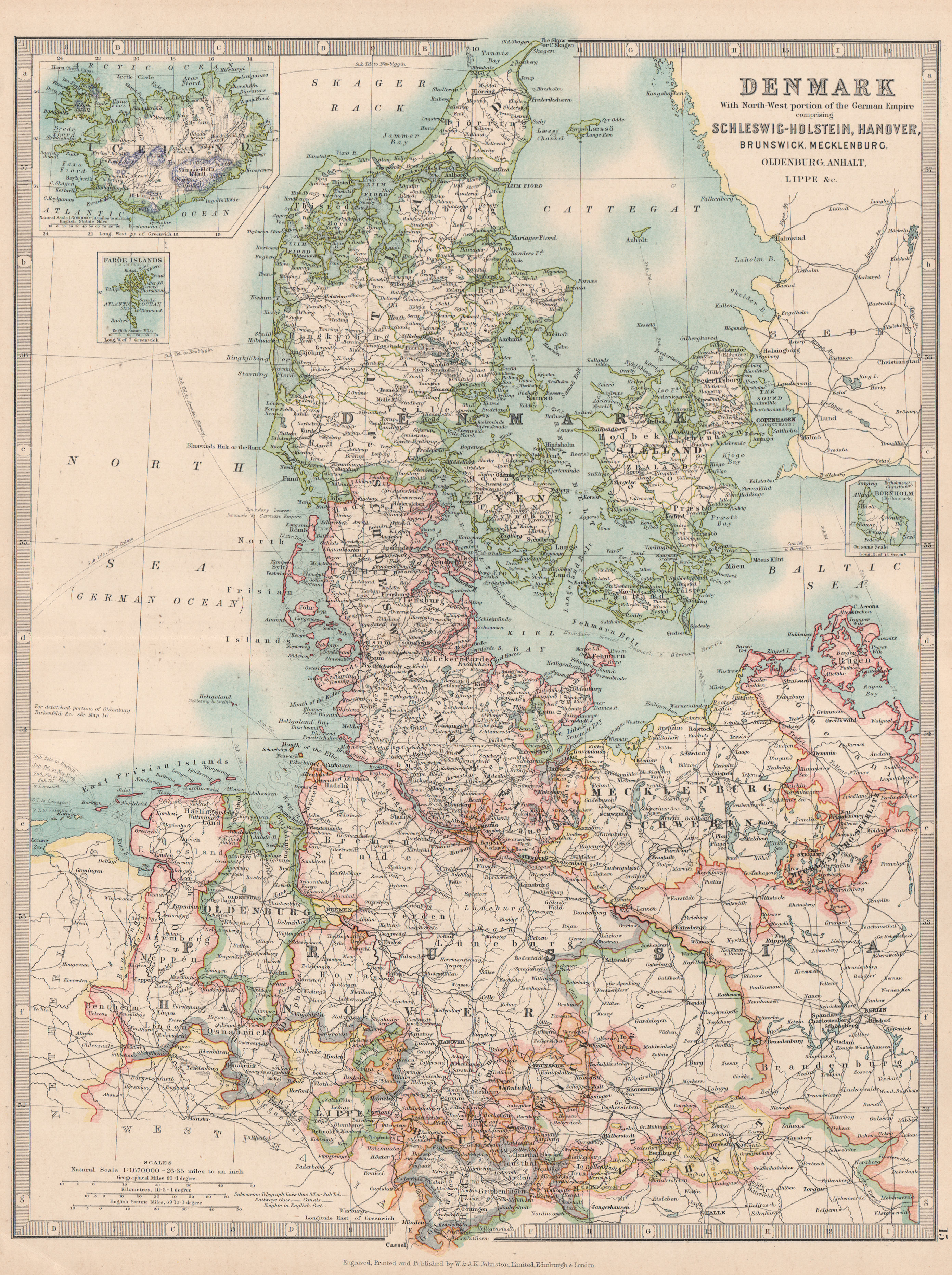 Associate Product DENMARK & NORTHERN GERMANY. Schleswig-Holstein Hanover. JOHNSTON 1912 old map