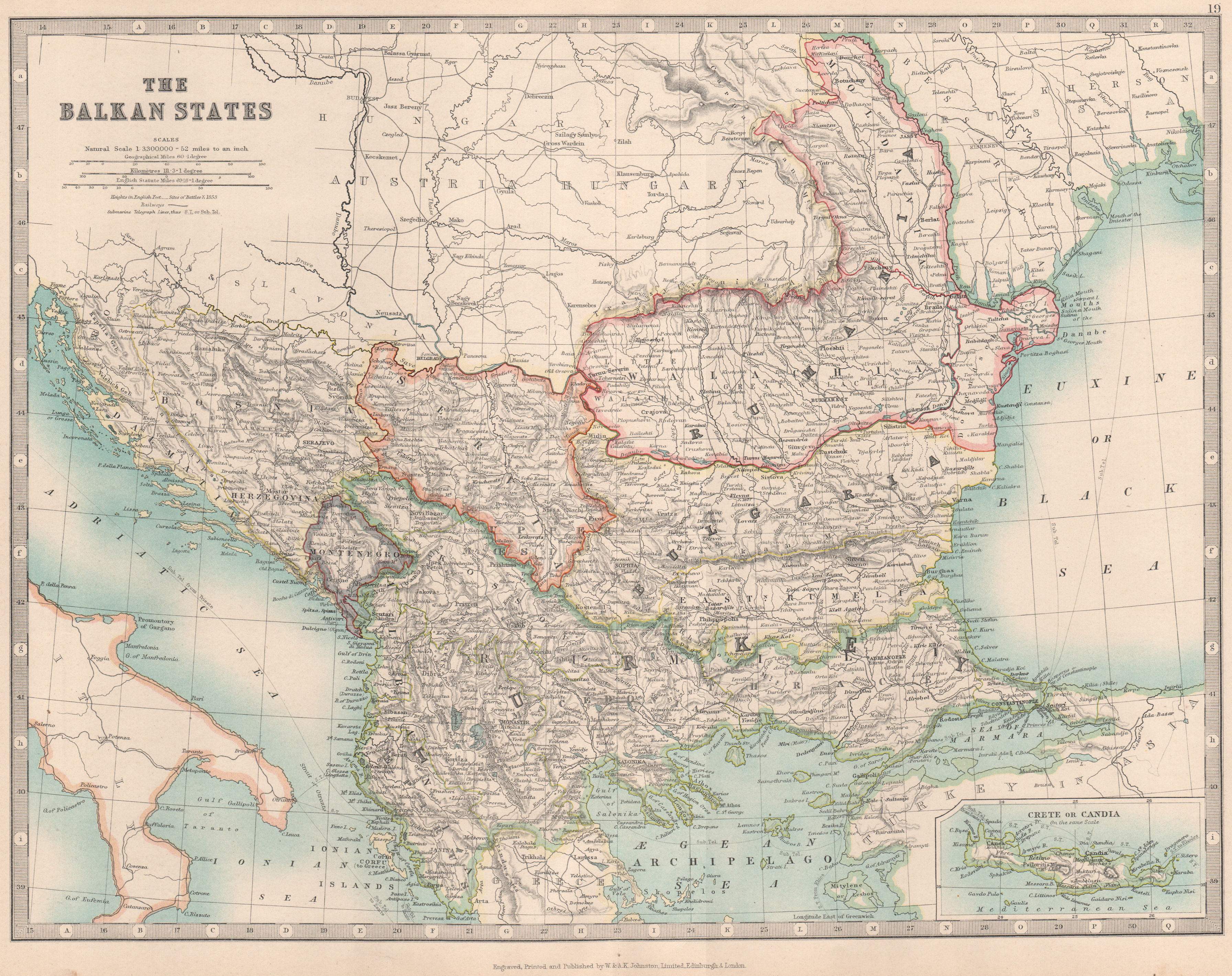 Associate Product BALKAN STATES. Eastern Roumelia. Turkish Crete. Bulgaria. JOHNSTON 1912 map