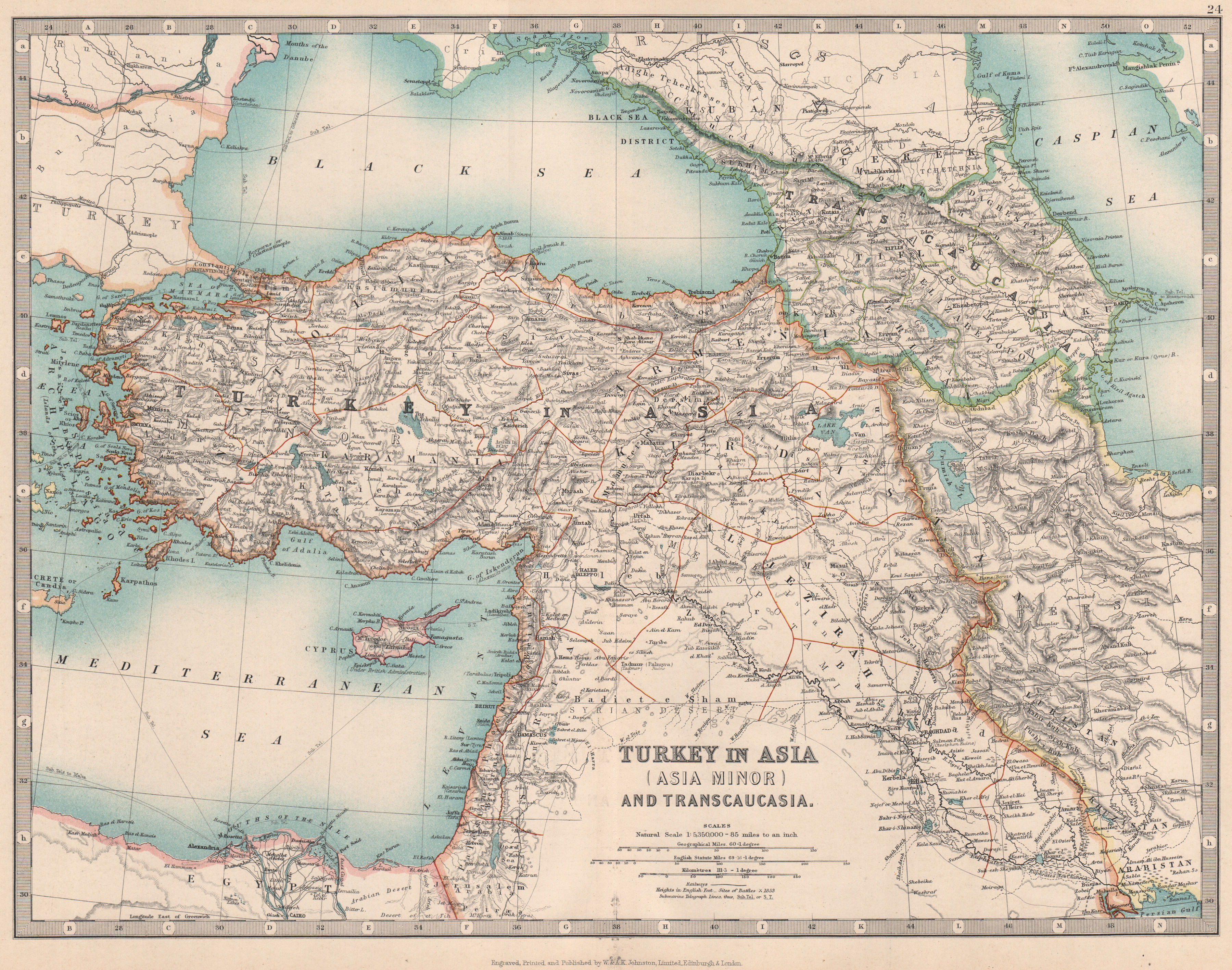Associate Product TURKEY IN ASIA & TRANSCAUCASIA. Asia Minor Georgia Armenia. JOHNSTON 1912 map