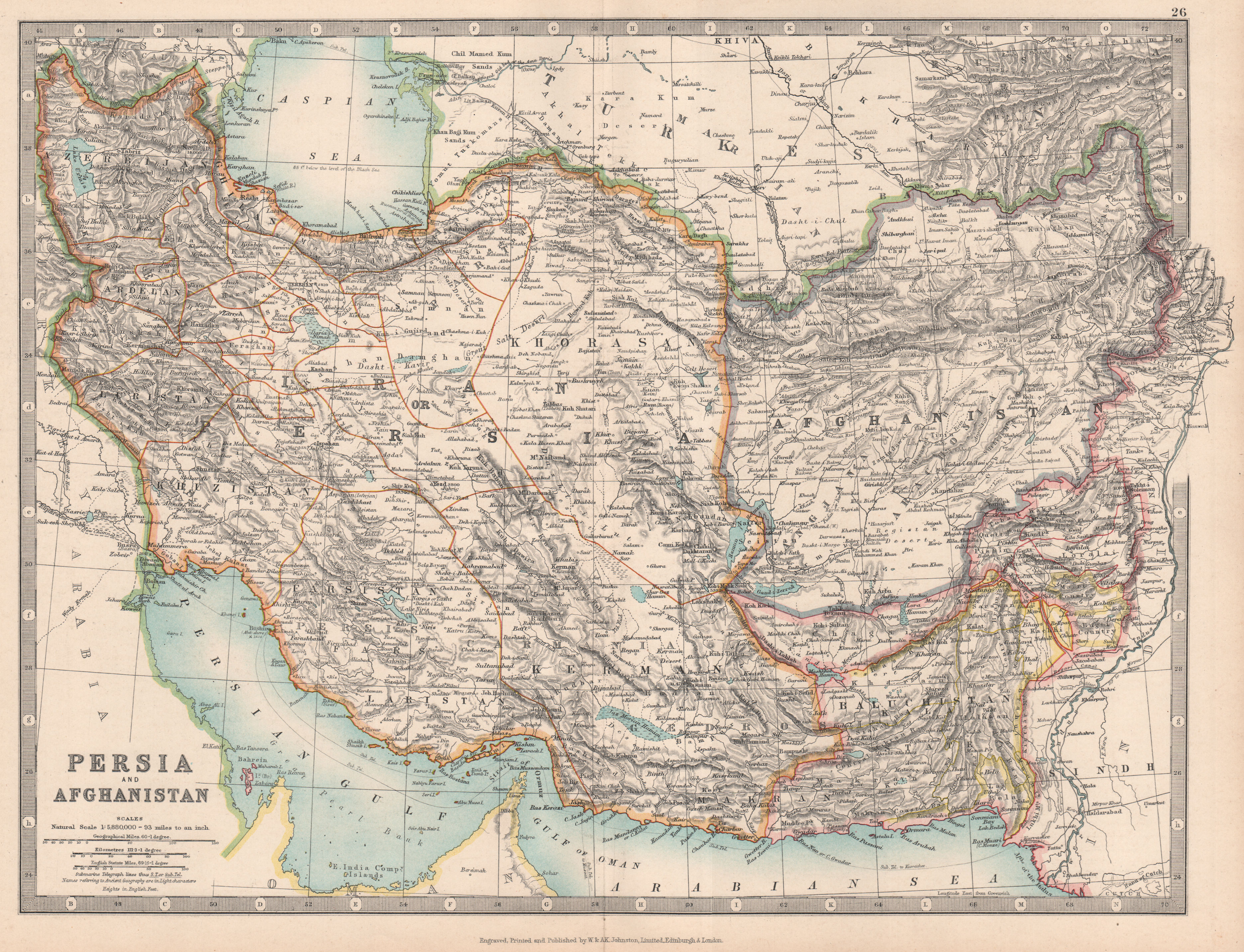 PERSIA & AFGHANISTAN. South West Asia. Iran Baluchistan. JOHNSTON 1912 old map
