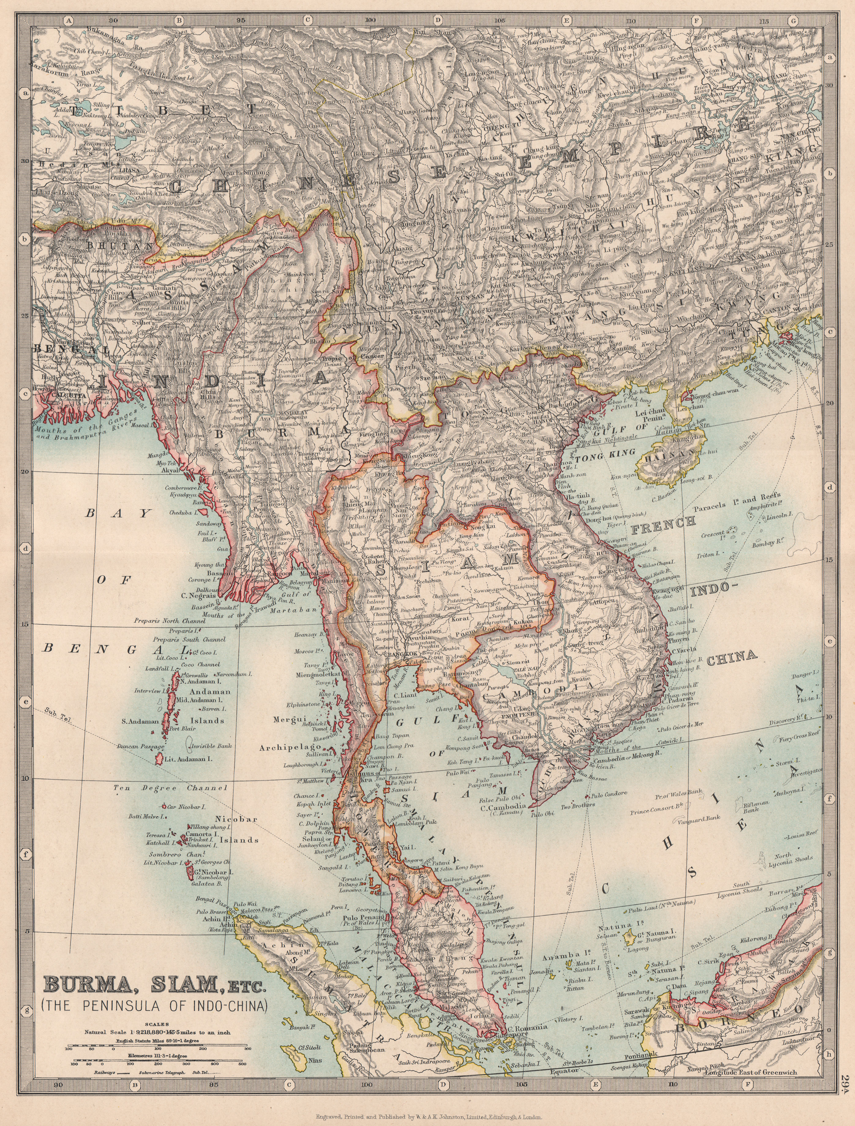 Associate Product INDOCHINA. Siam Burma Annam Cambodia Tong King Southern China. JOHNSTON 1912 map