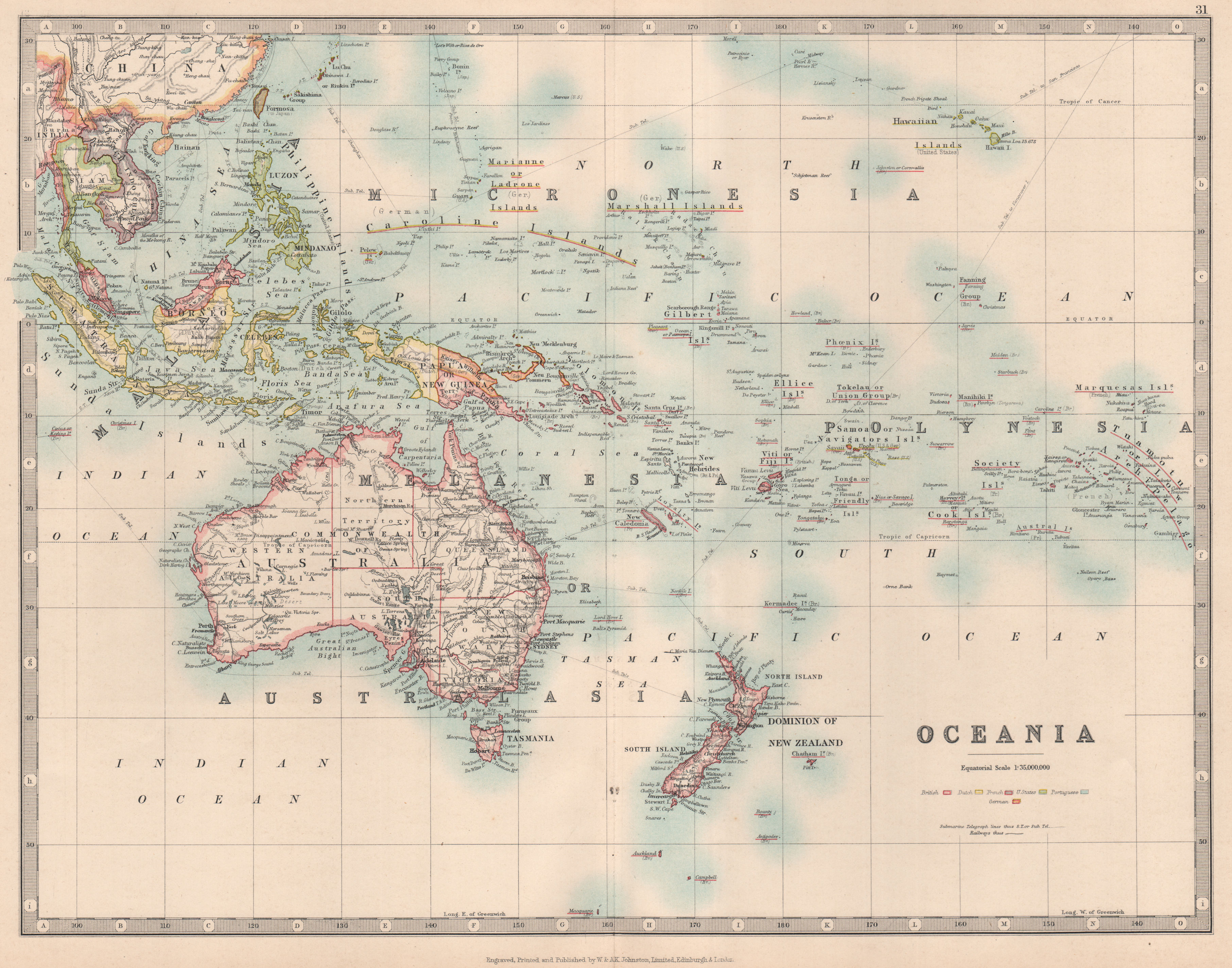 Associate Product OCEANIA Australia New Zealand East Indies Polynesia Micronesia JOHNSTON 1912 map