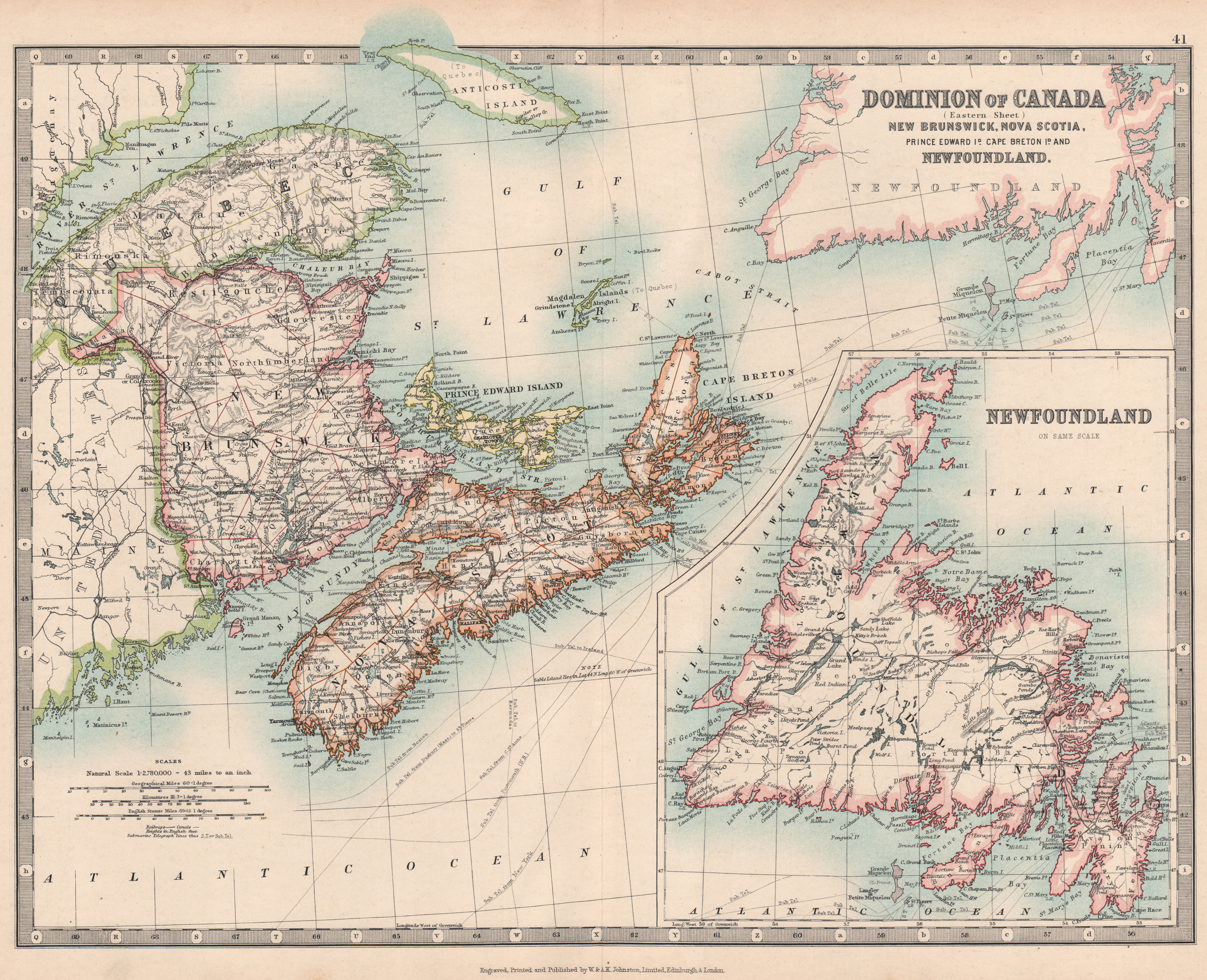 Associate Product CANADA MARITIMES Newfoundland Nova Scotia Prince New Brunswick JOHNSTON 1912 map