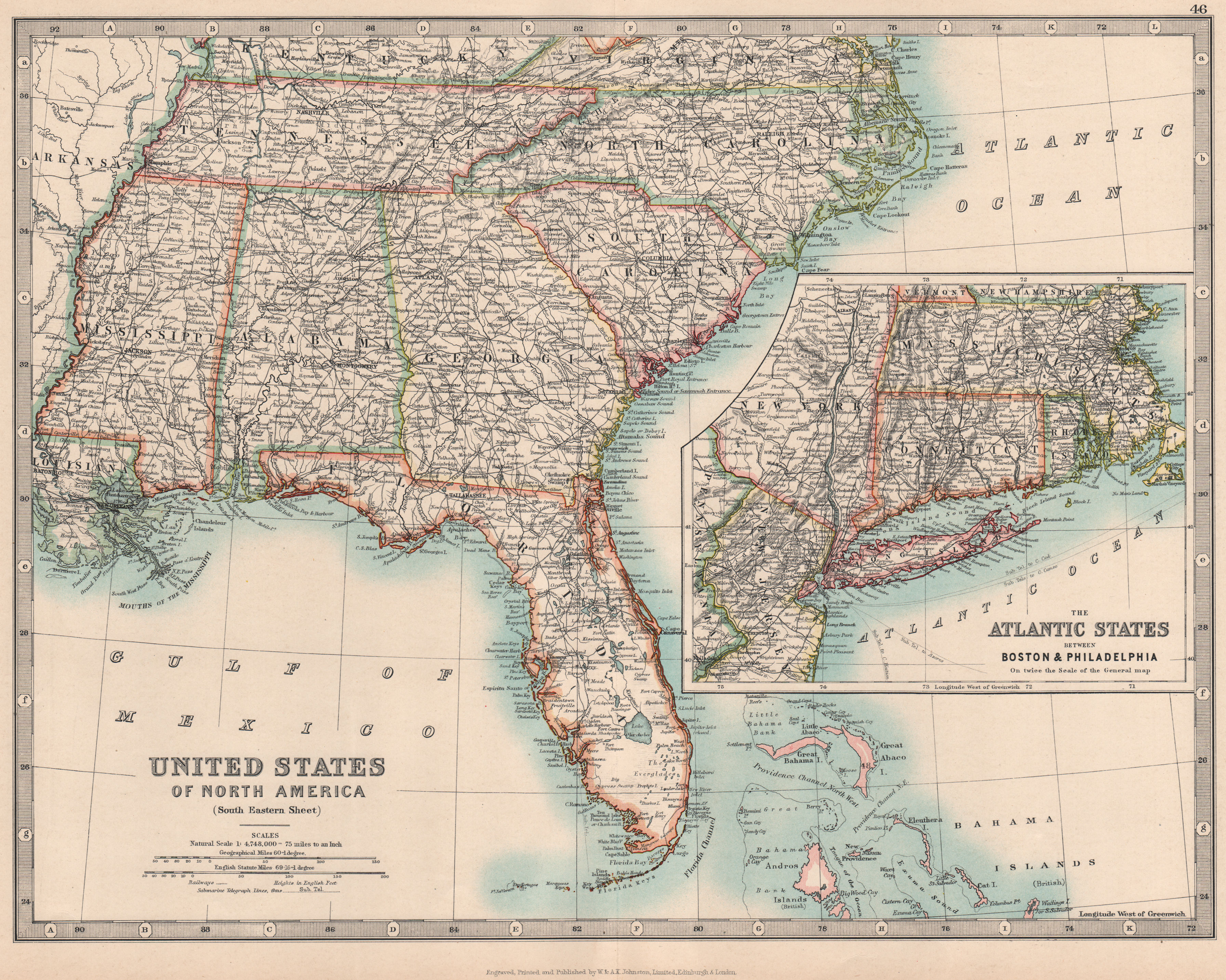 Associate Product USA DEEP SOUTH. Florida Georgia Carolinas Alabama Tennessee. JOHNSTON 1912 map