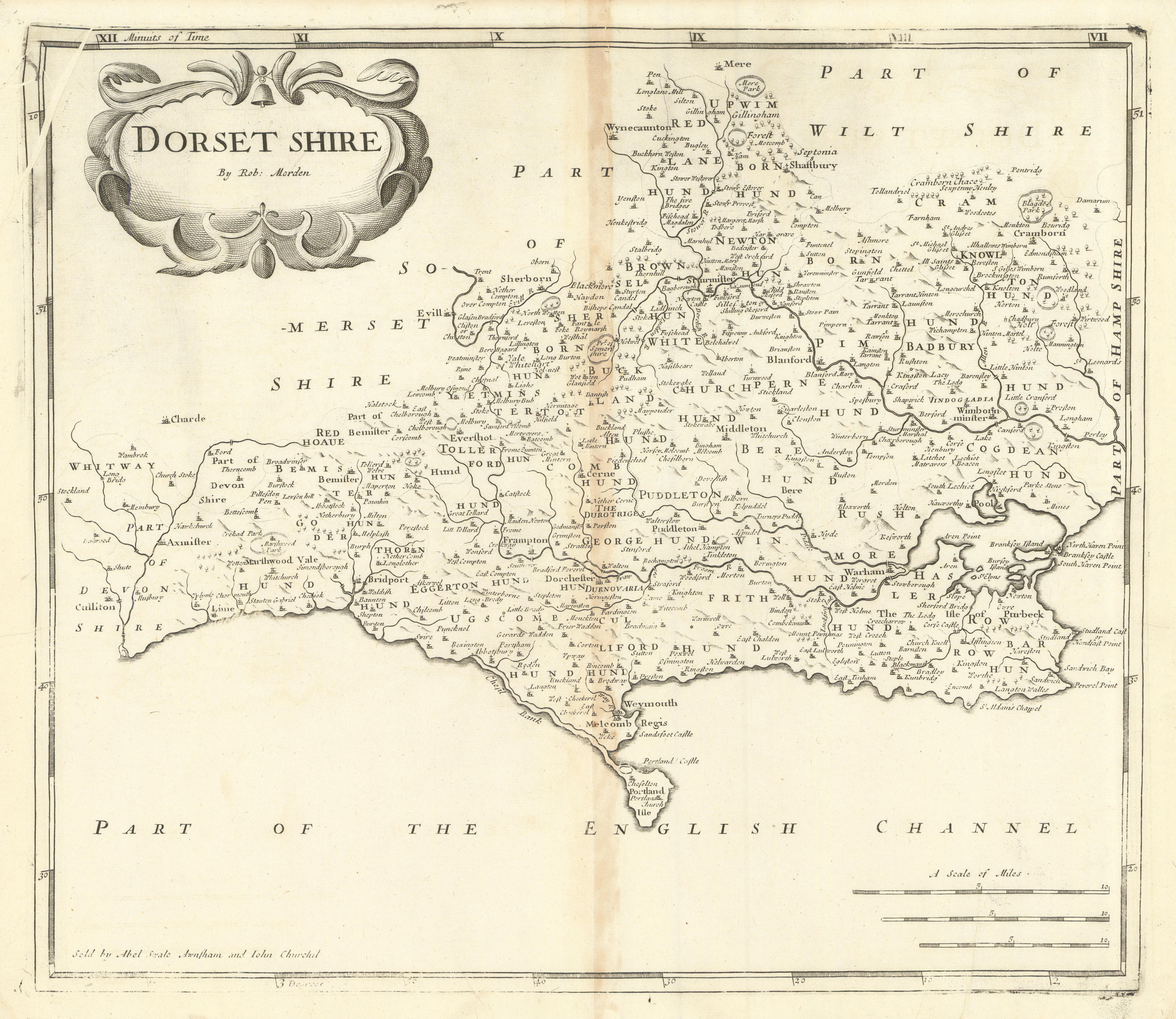 Associate Product Dorset. 'DORSET SHIRE' by ROBERT MORDEN from Camden's Britannia 1695 old map