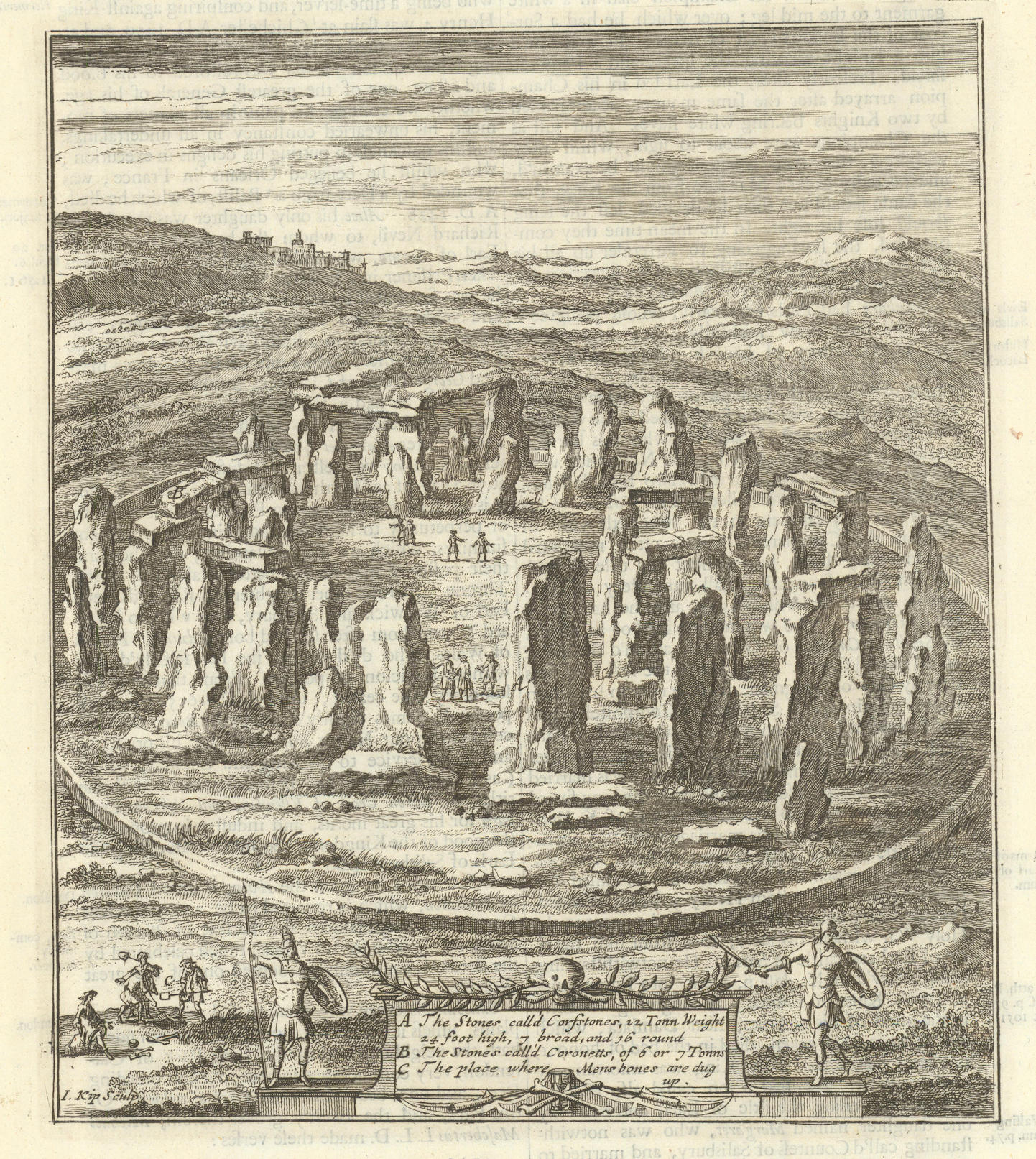 View of Stonehenge from Camden's Britannia by Kip 1695 old antique print