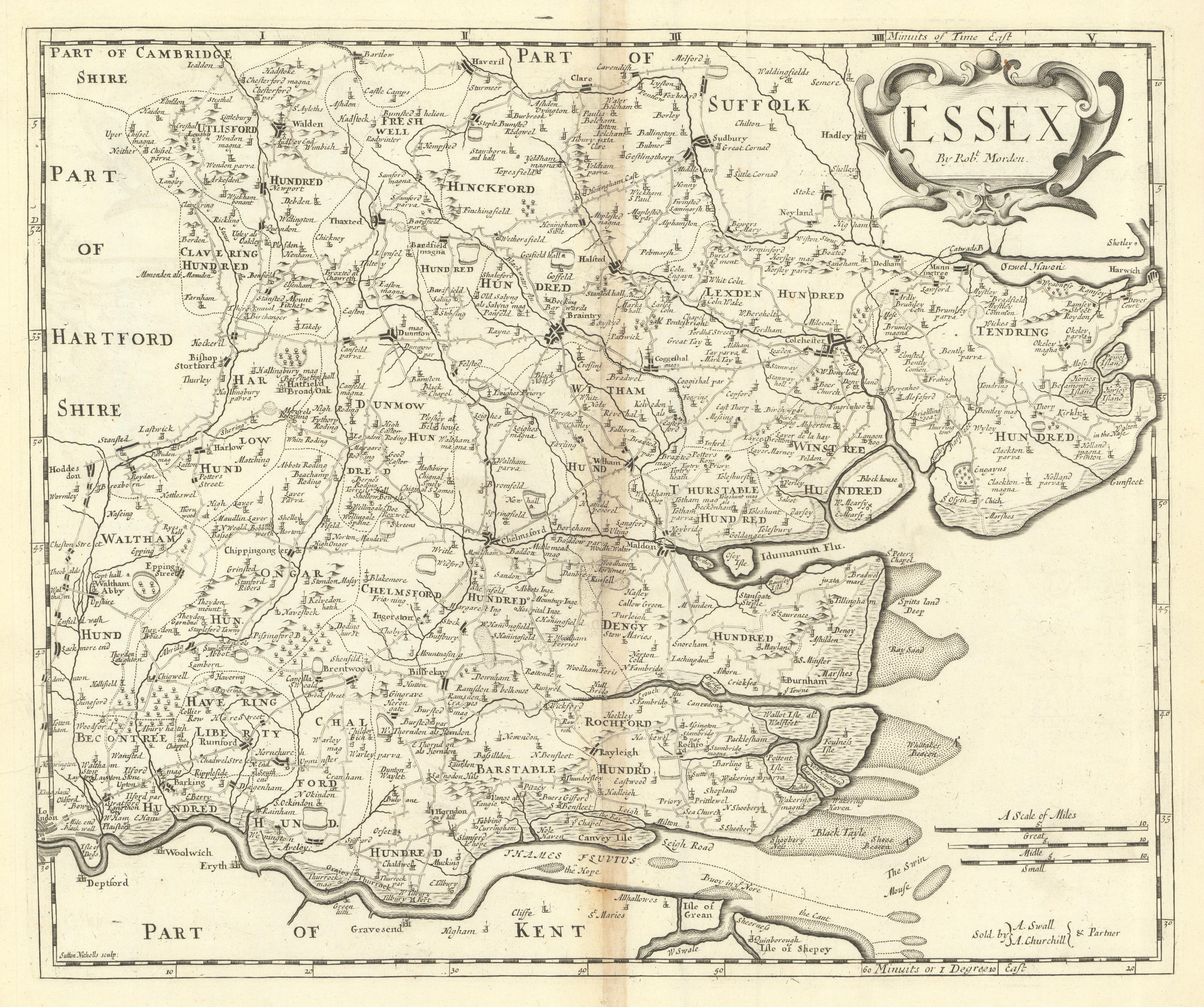 Associate Product Essex by ROBERT MORDEN from Camden's Britannia 1695 old antique map plan chart