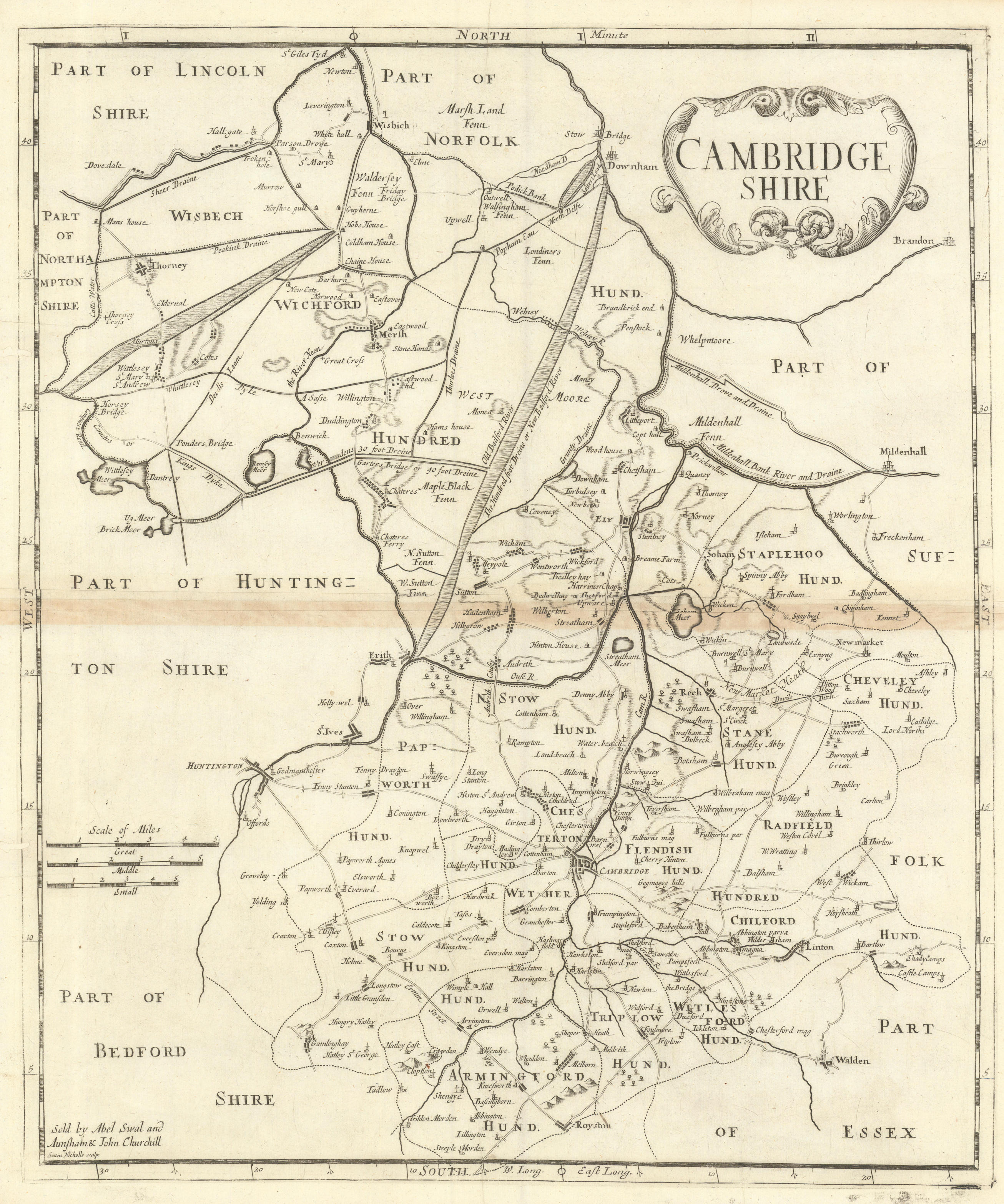 Associate Product CAMBRIDGESHIRE by ROBERT MORDEN from Camden's Britannia 1695 old antique map