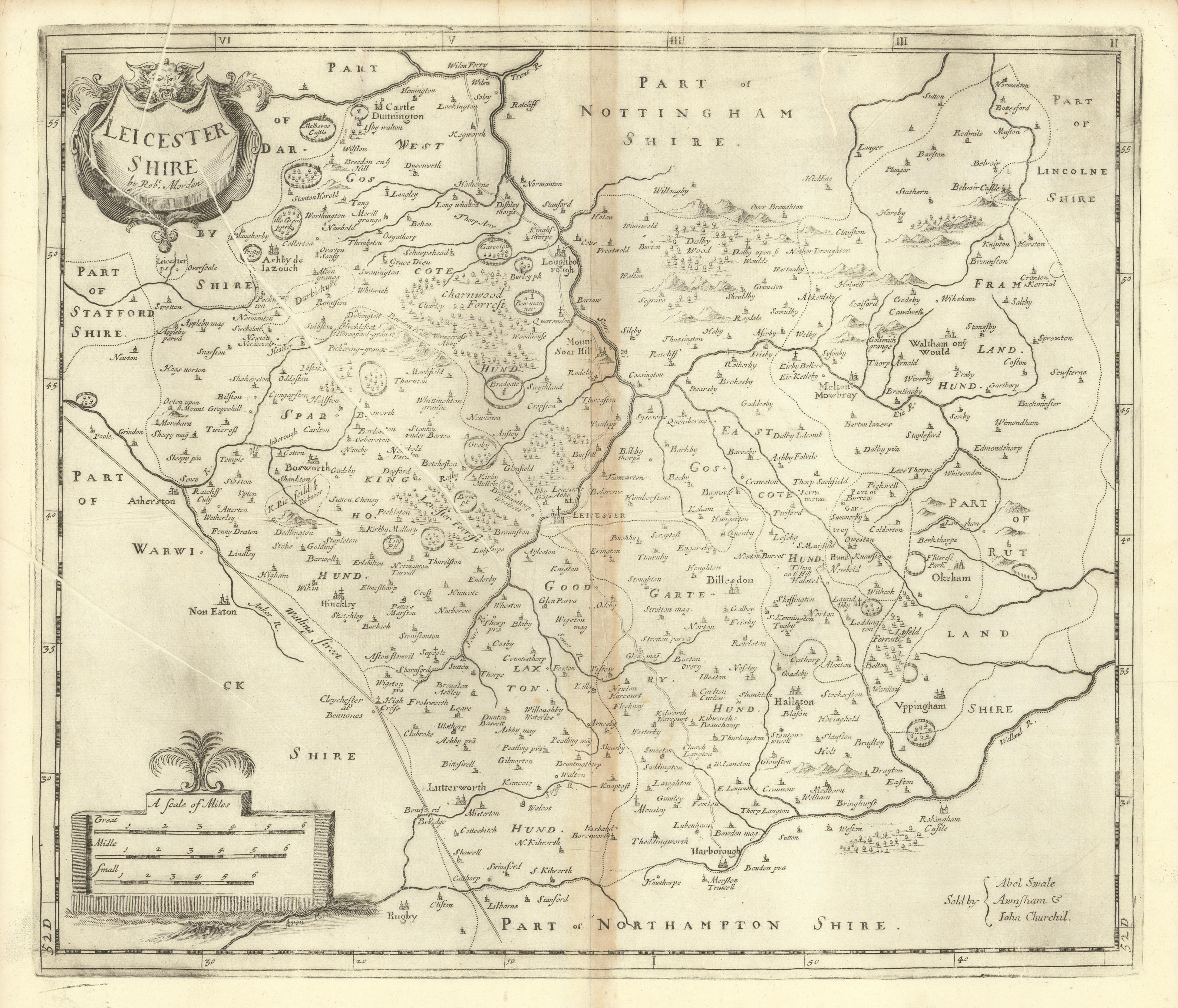 Associate Product LEICESTERSHIRE from Camden's Britannia by ROBERT MORDEN 1695 old antique map