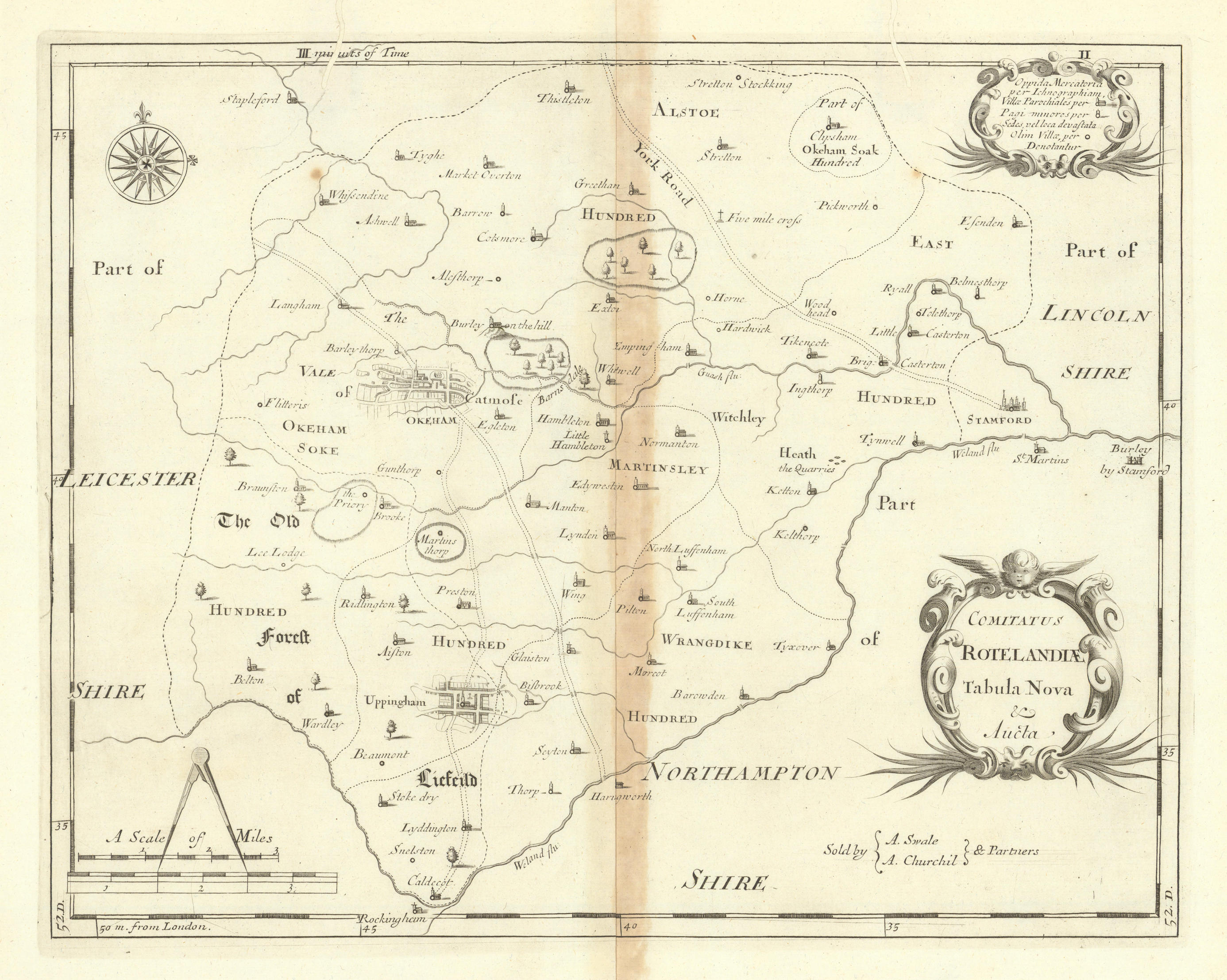 Associate Product Rutland. 'COMITATUS ROTELANDIAE' by ROBERT MORDEN. Uppingham & Oakham 1695 map