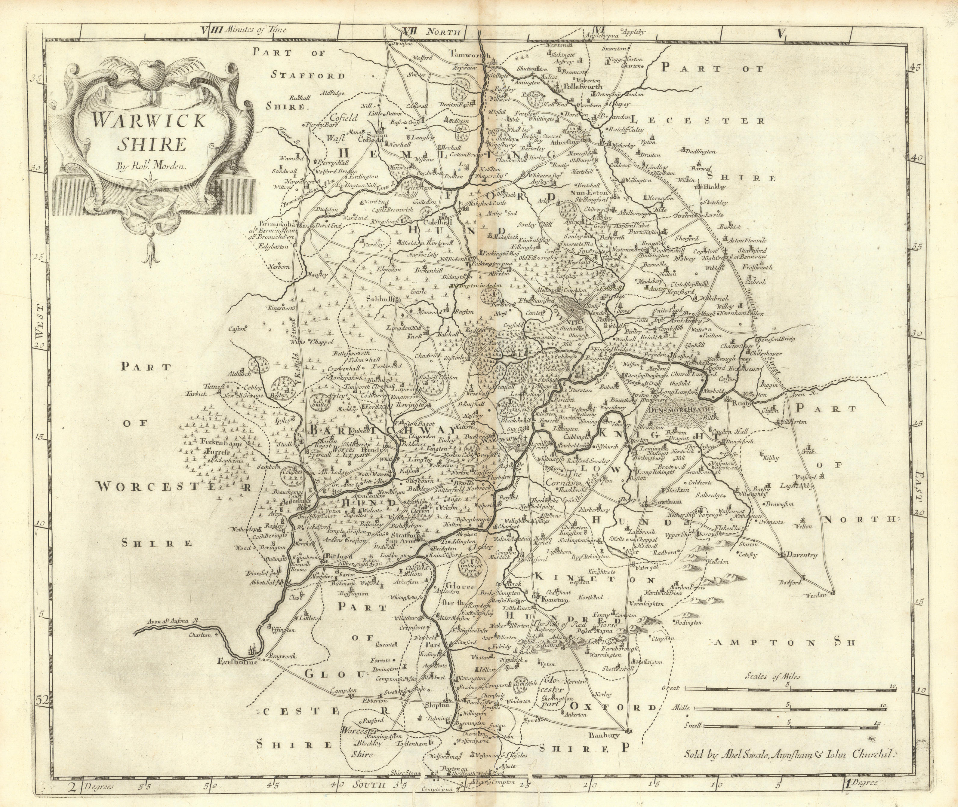 Associate Product Warwickshire. 'WARWICK SHIRE' by ROBERT MORDEN from Camden's Britannia 1695 map
