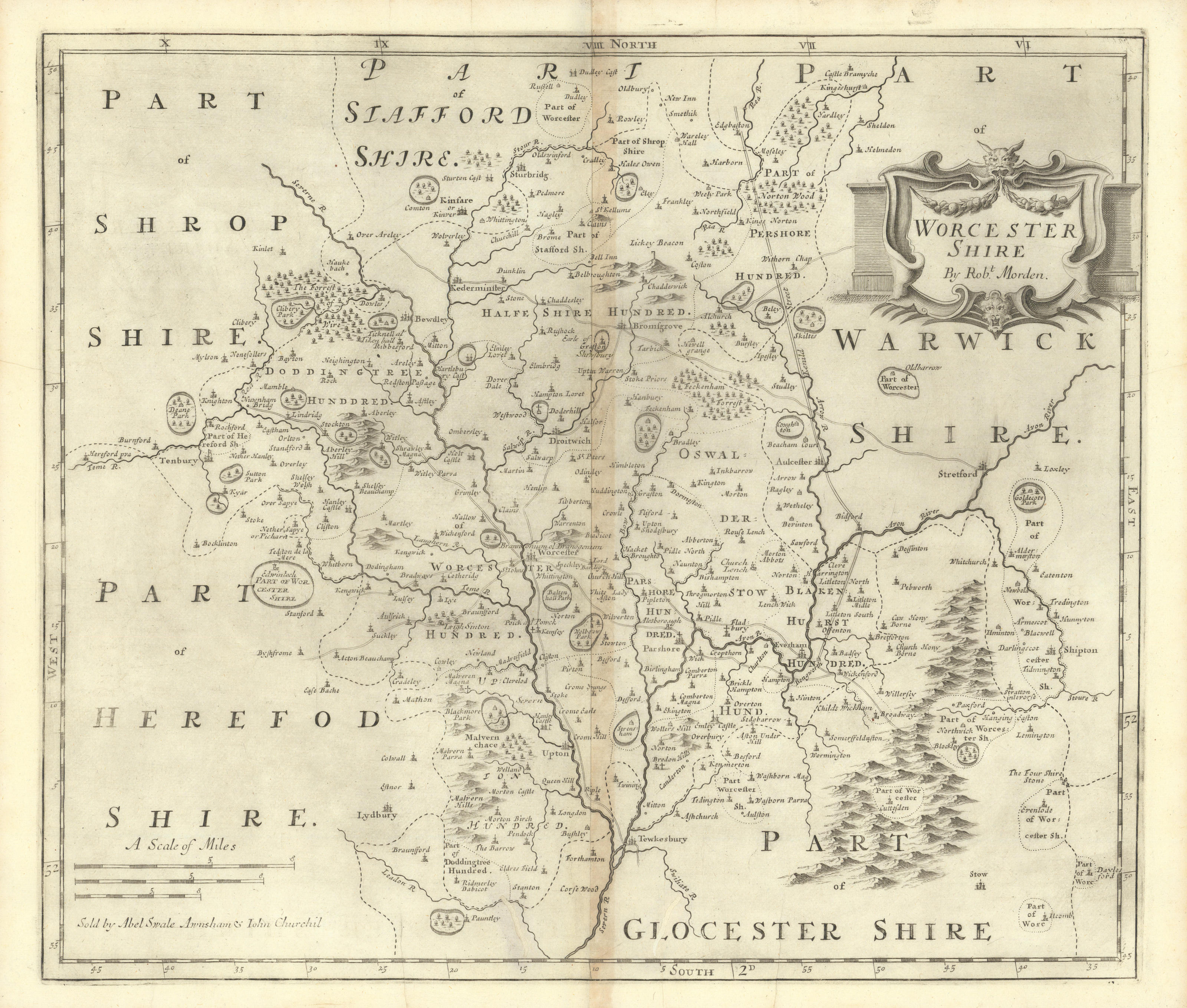 Associate Product WORCESTERSHIRE by ROBERT MORDEN from Camden's Britannia 1695 old antique map