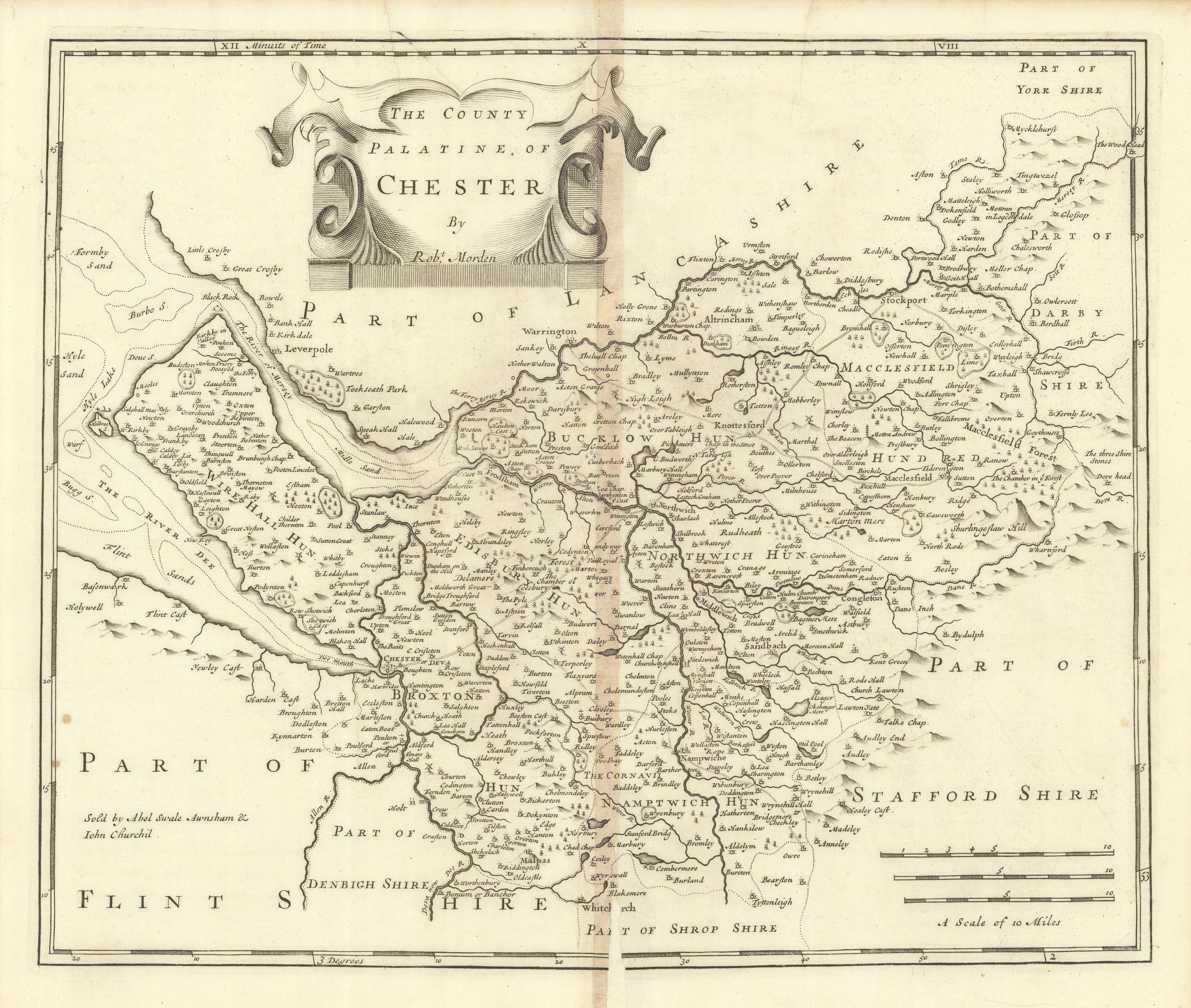 Associate Product Cheshire.'COUNTY PALATINE OF CHESTER' ROBERT MORDEN Camden's Britannia 1695 map