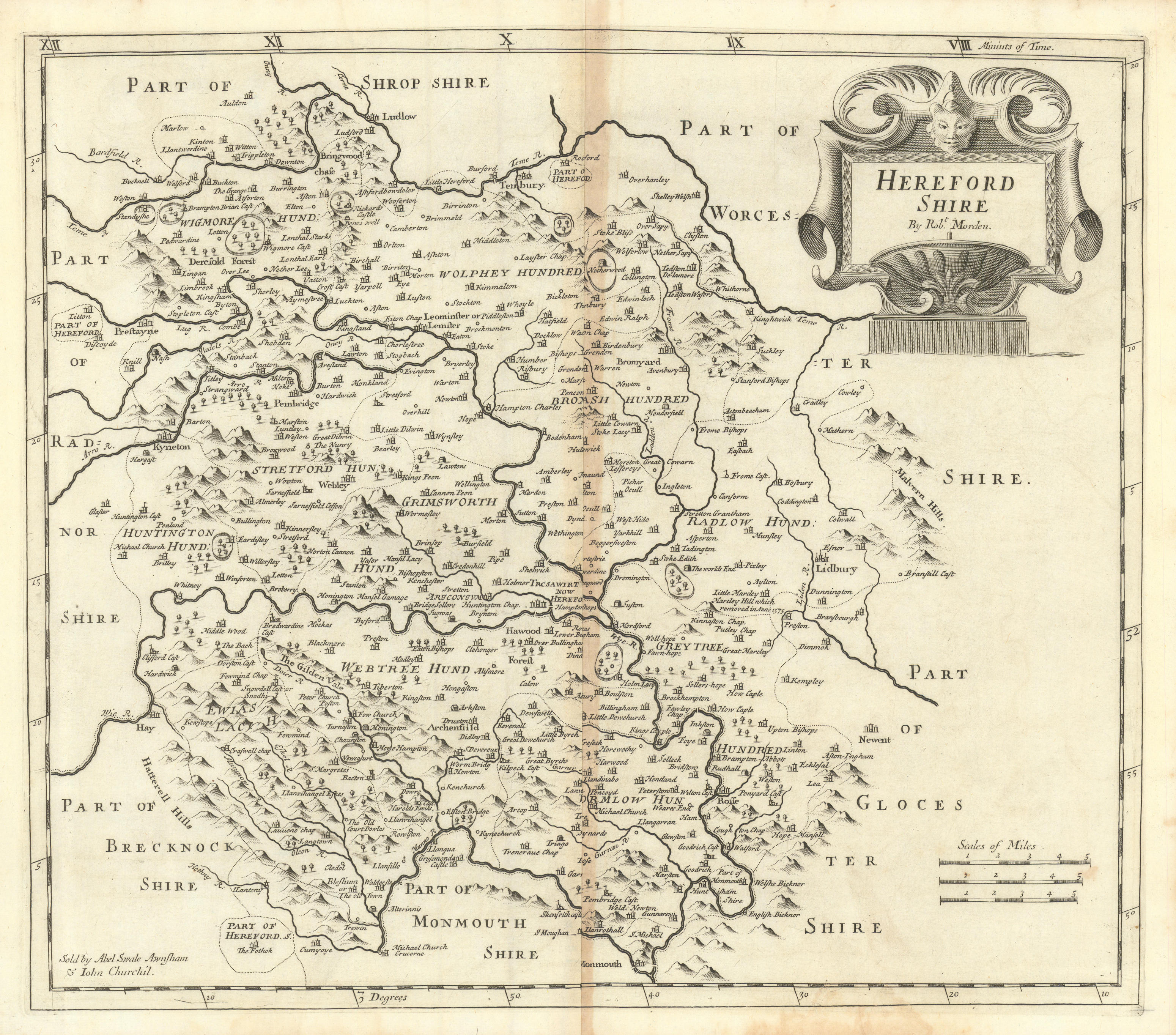 Associate Product Herefordshire. 'HEREFORD SHIRE' by ROBERT MORDEN. Camden's Britannia 1695 map