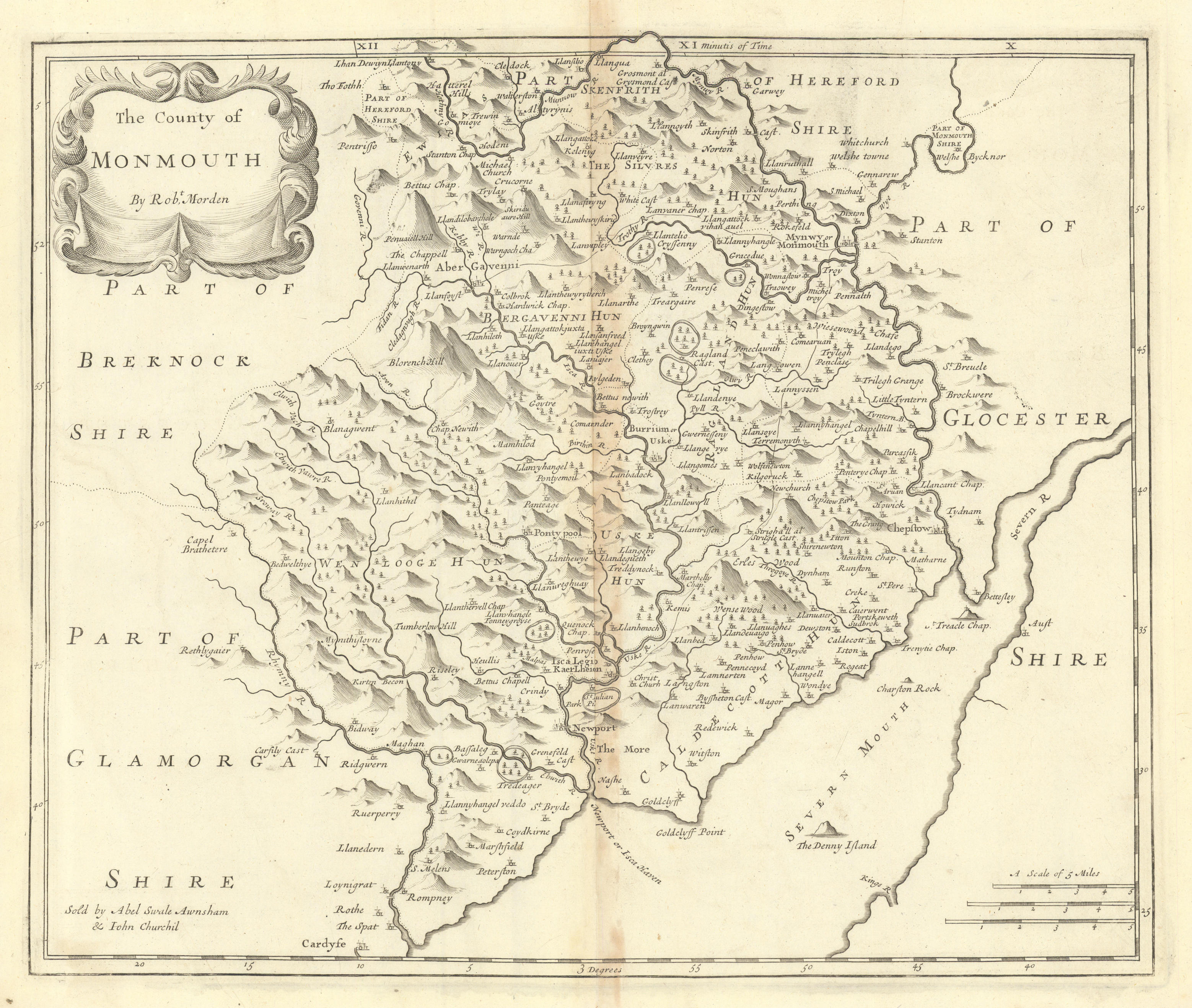 Associate Product COUNTY OF MONMOUTH. Monmouthshire by ROBERT MORDEN.Camden's Britannia 1695 map