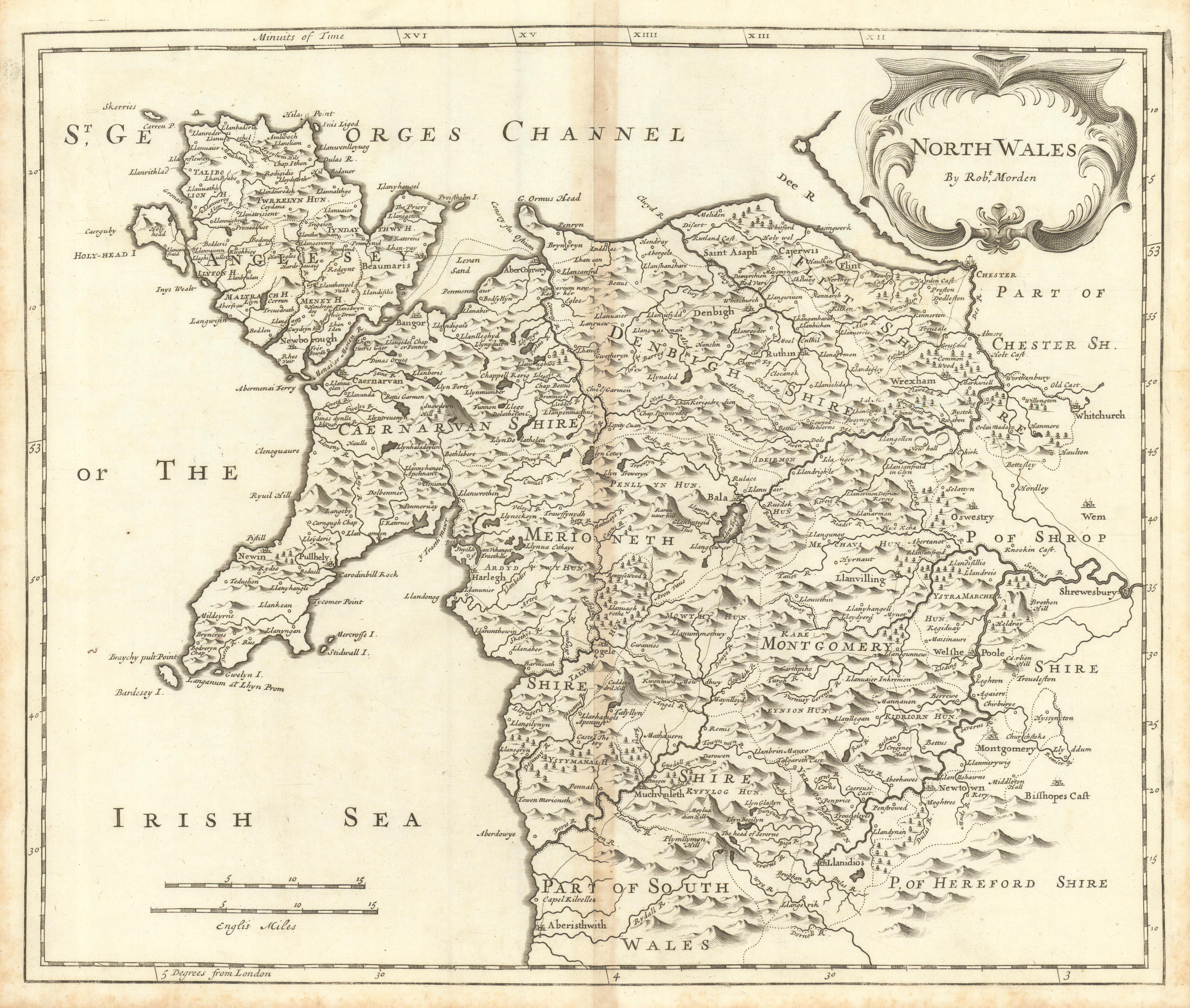 Associate Product NORTH WALES by ROBERT MORDEN from Camden's Britannia 1695 old antique map
