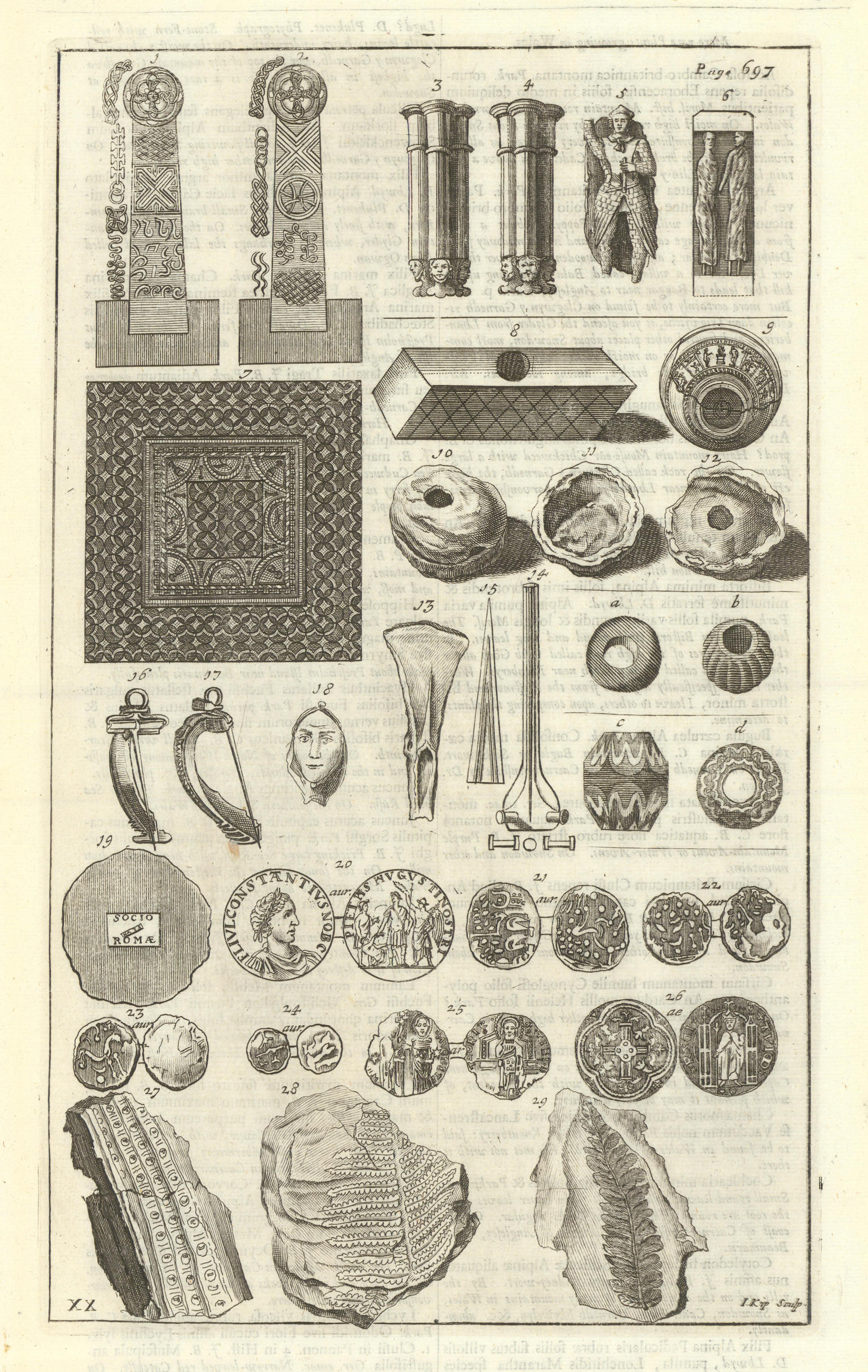 Associate Product A table of curiosities from Camden's Britannia 1695 old antique print picture
