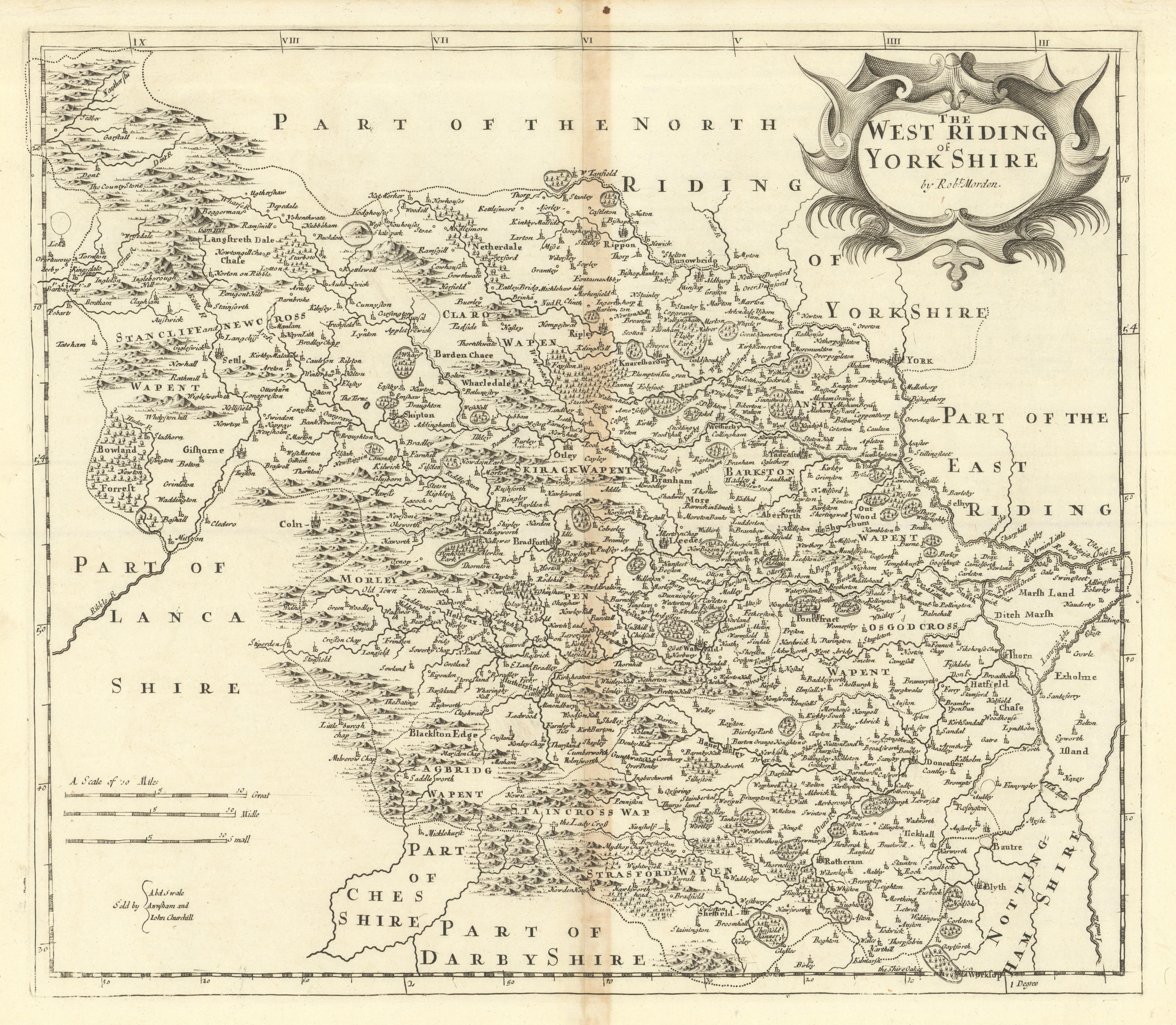 Associate Product WEST RIDING OF YORKSHIRE by ROBERT MORDEN from Camden's Britannia 1695 old map