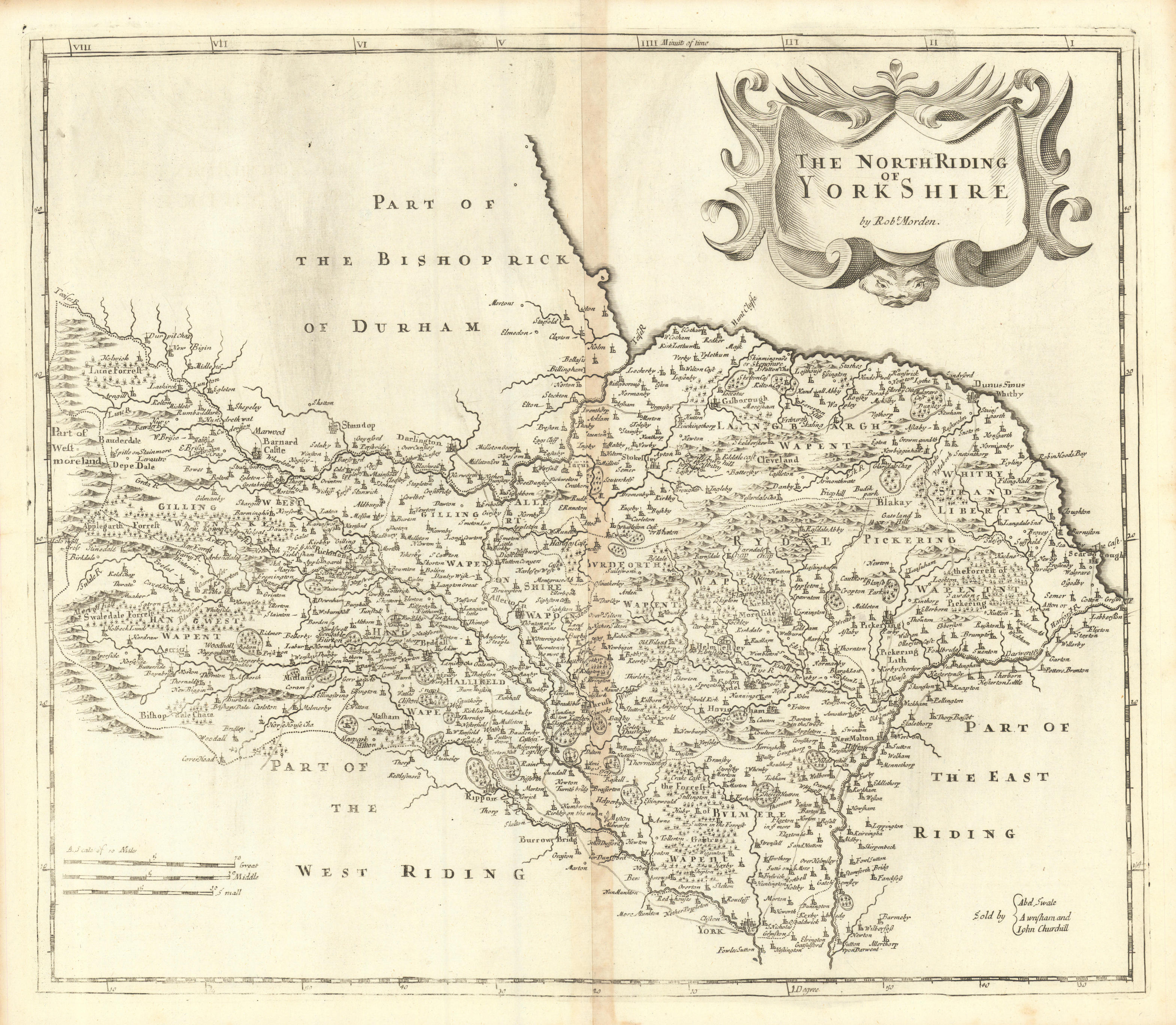 Associate Product NORTH RIDING OF YORKSHIRE by ROBERT MORDEN from Camden's Britannia 1695 map