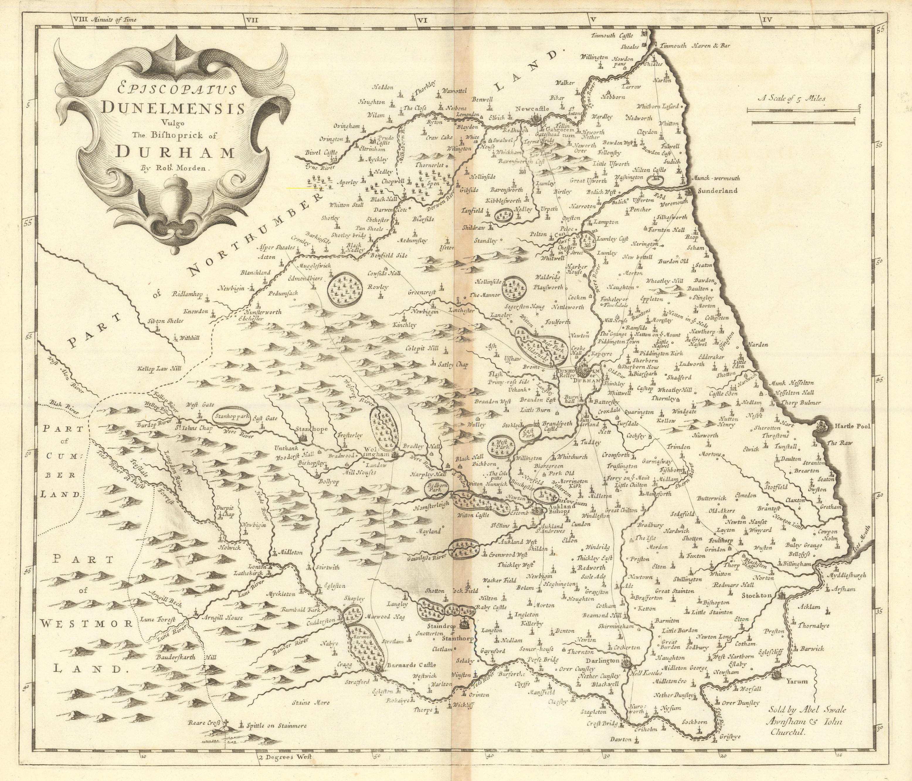 Associate Product Bishopric of Durham. 'EPISCOPAIUS DUNELMENSIS' by ROBERT MORDEN 1695 old map