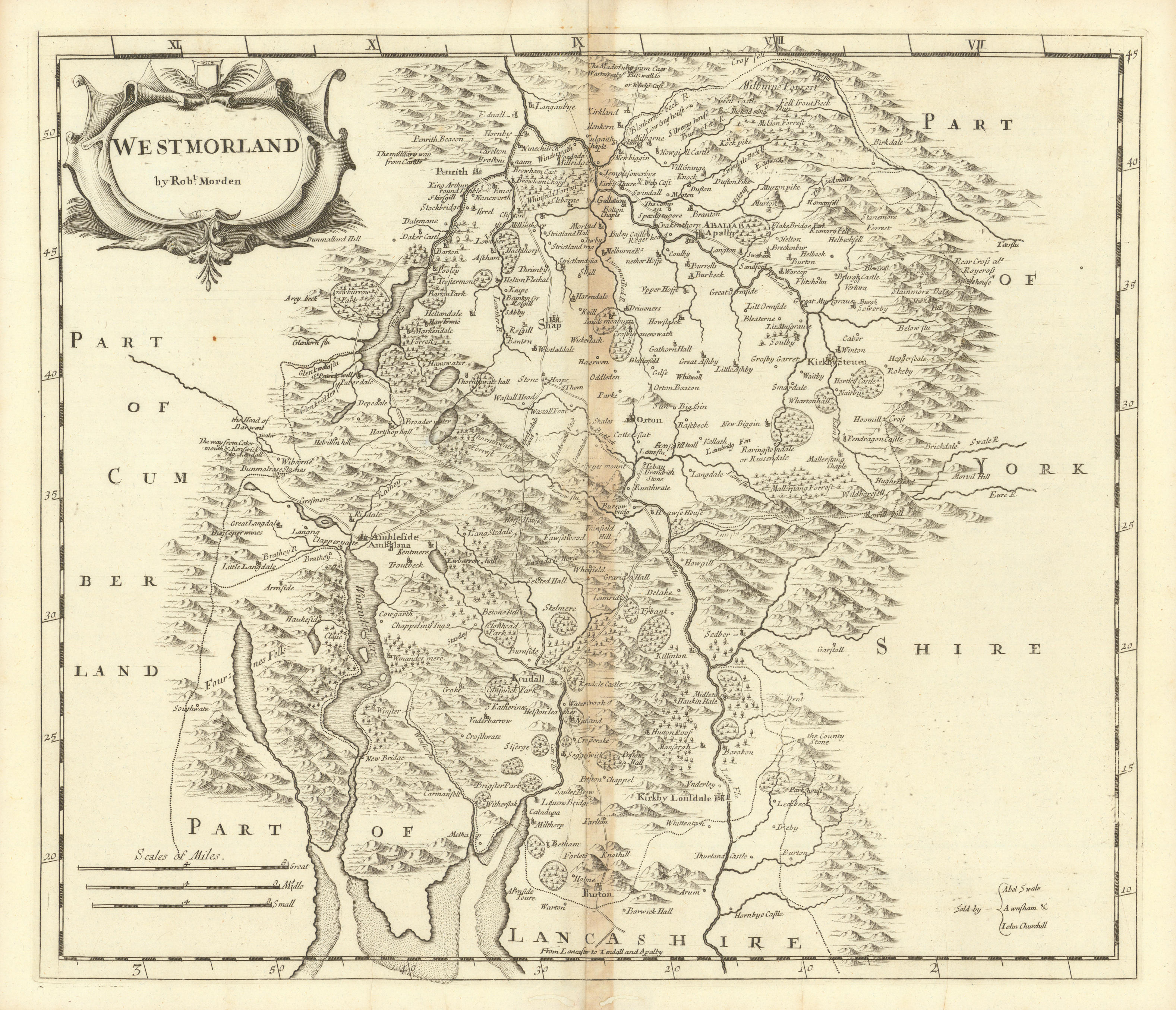 Associate Product Westmoreland. 'WESTMORLAND' by ROBERT MORDEN from Camden's Britannia 1695 map