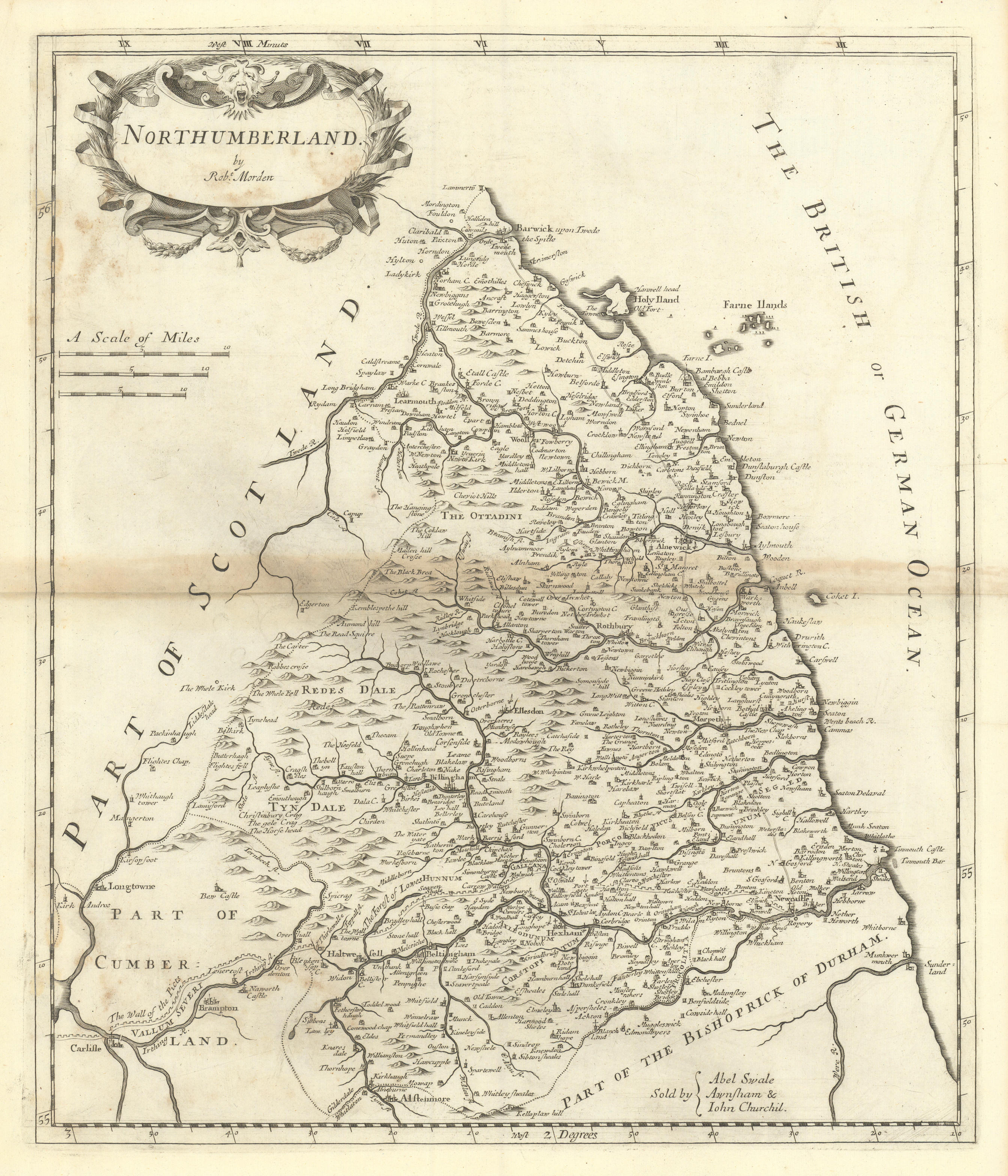 Associate Product NORTHUMBERLAND by ROBERT MORDEN from Camden's Britannia 1695 old antique map