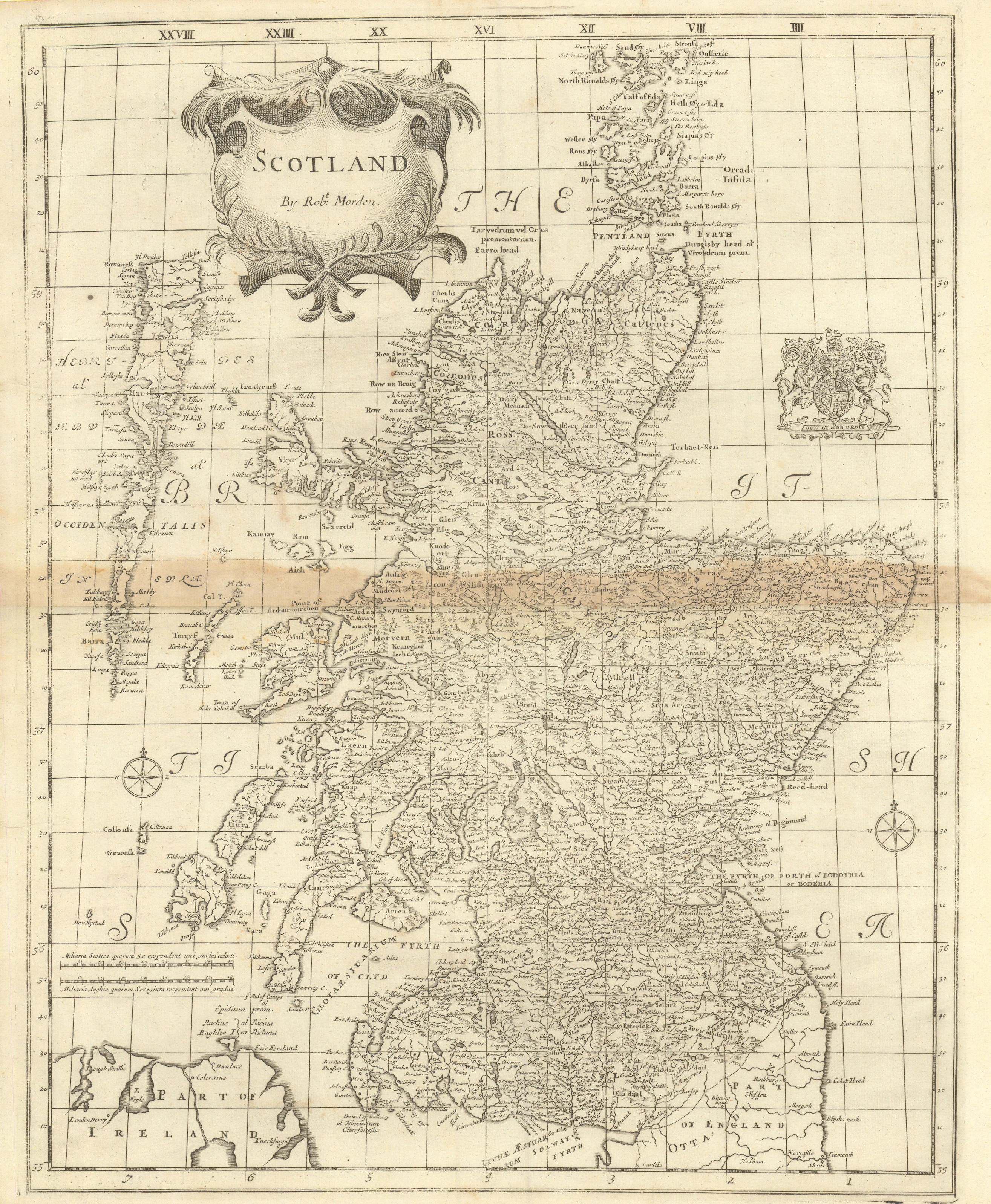 Associate Product SCOTLAND by ROBERT MORDEN from Camden's Britannia 1695 old antique map chart