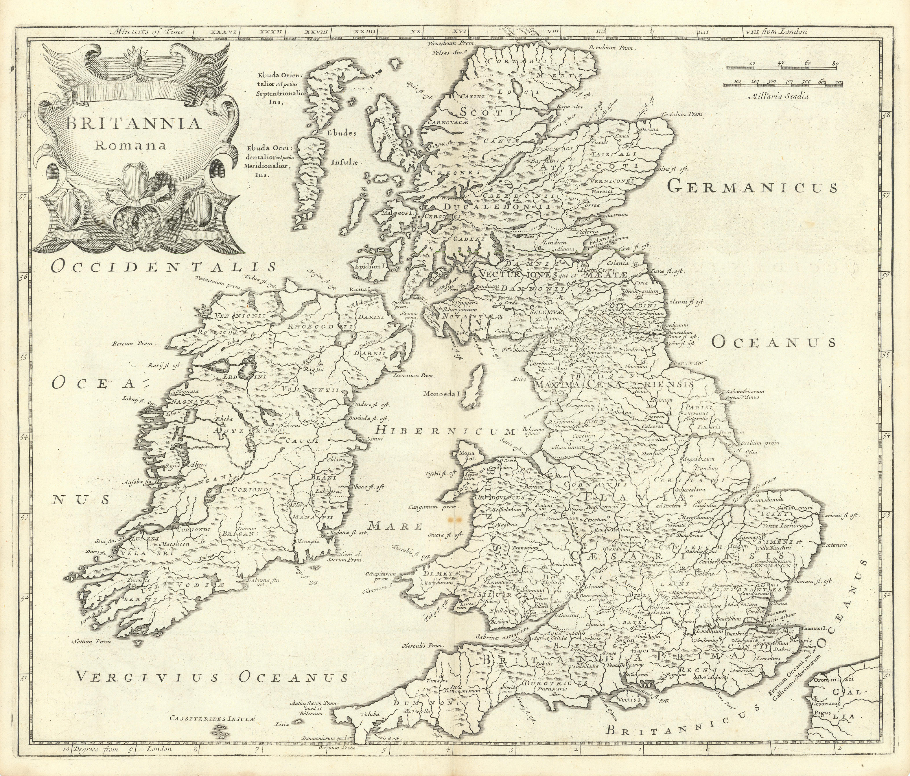 Roman Britain. 'BRITANNIA ROMANA' by ROBERT MORDEN. Camden's Britannia 1722 map
