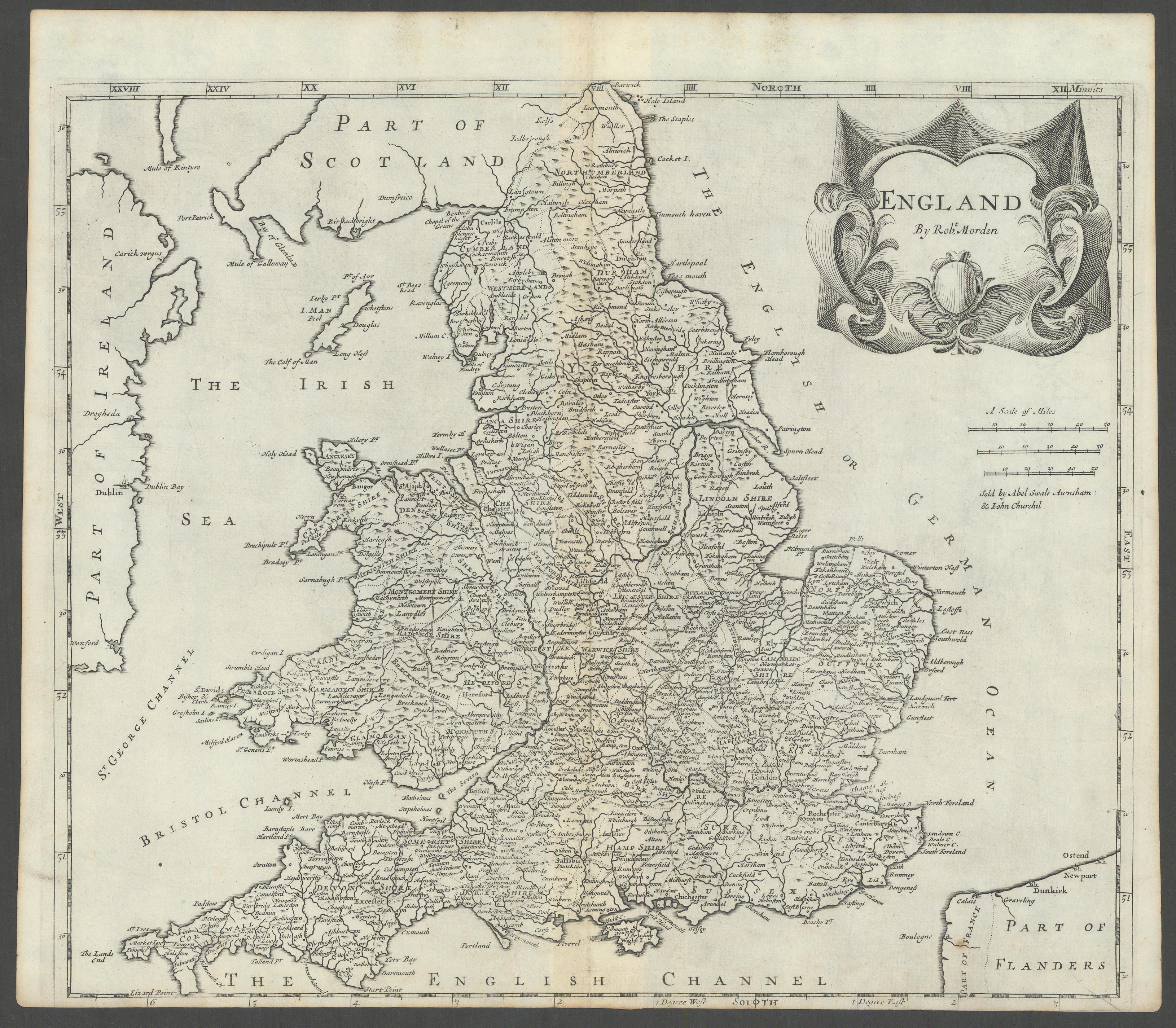 ENGLAND by ROBERT MORDEN from Camden's Britannia 1722 old antique map chart