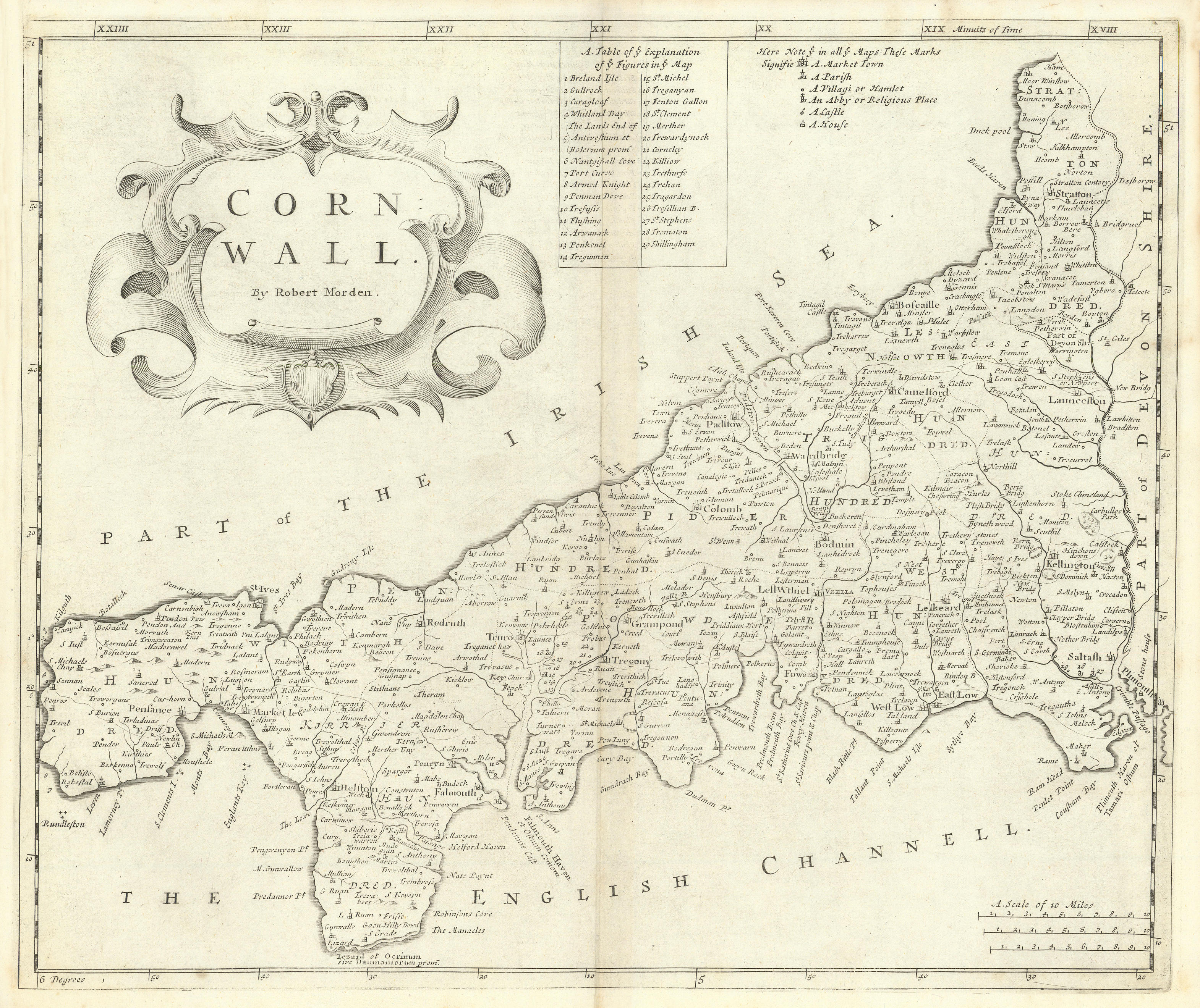 Associate Product CORNWALL by ROBERT MORDEN from Camden's Britannia 1722 old antique map chart